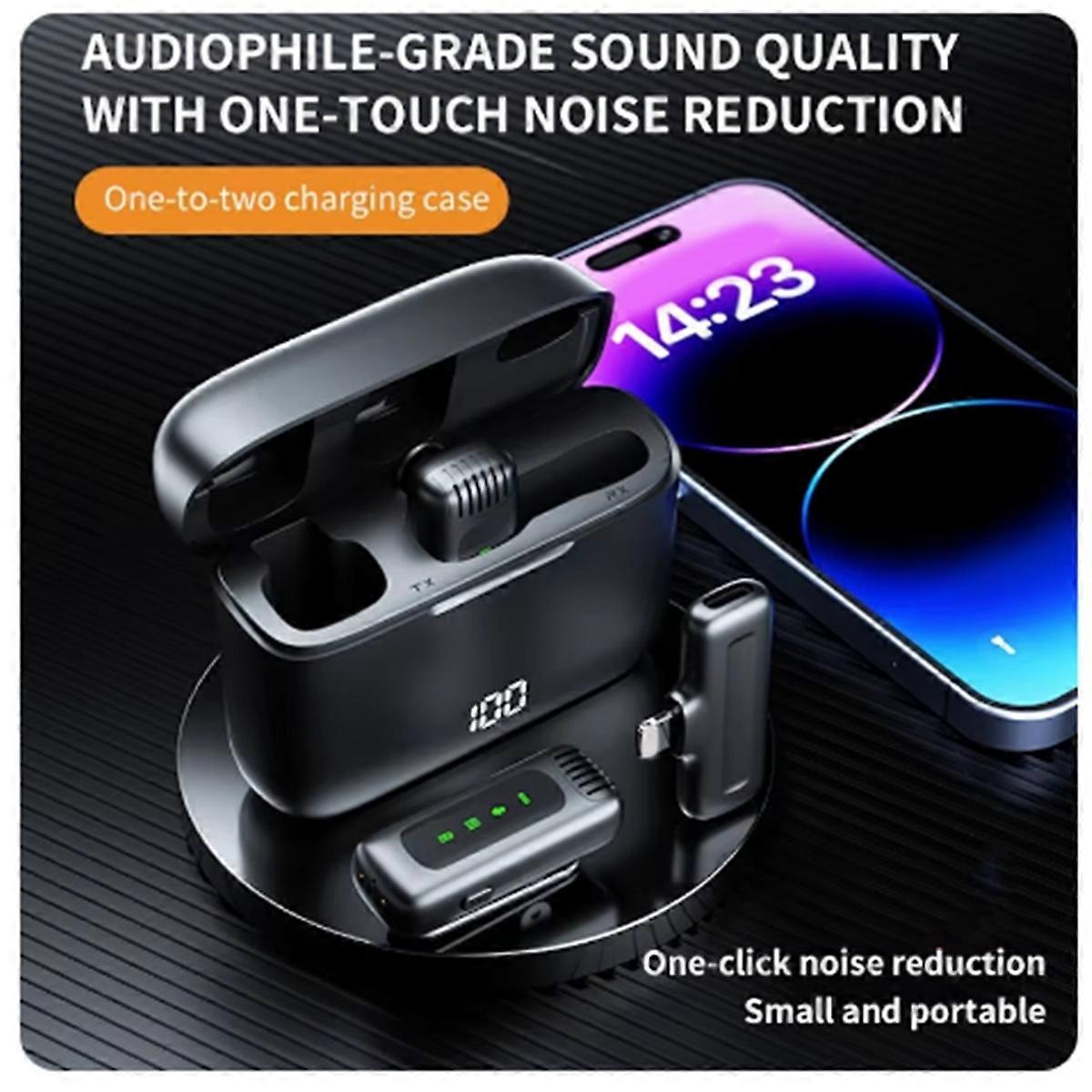 Wireless Lapel Microphone Portable Noise Reduction Audio Recording with Charging Box for Interface