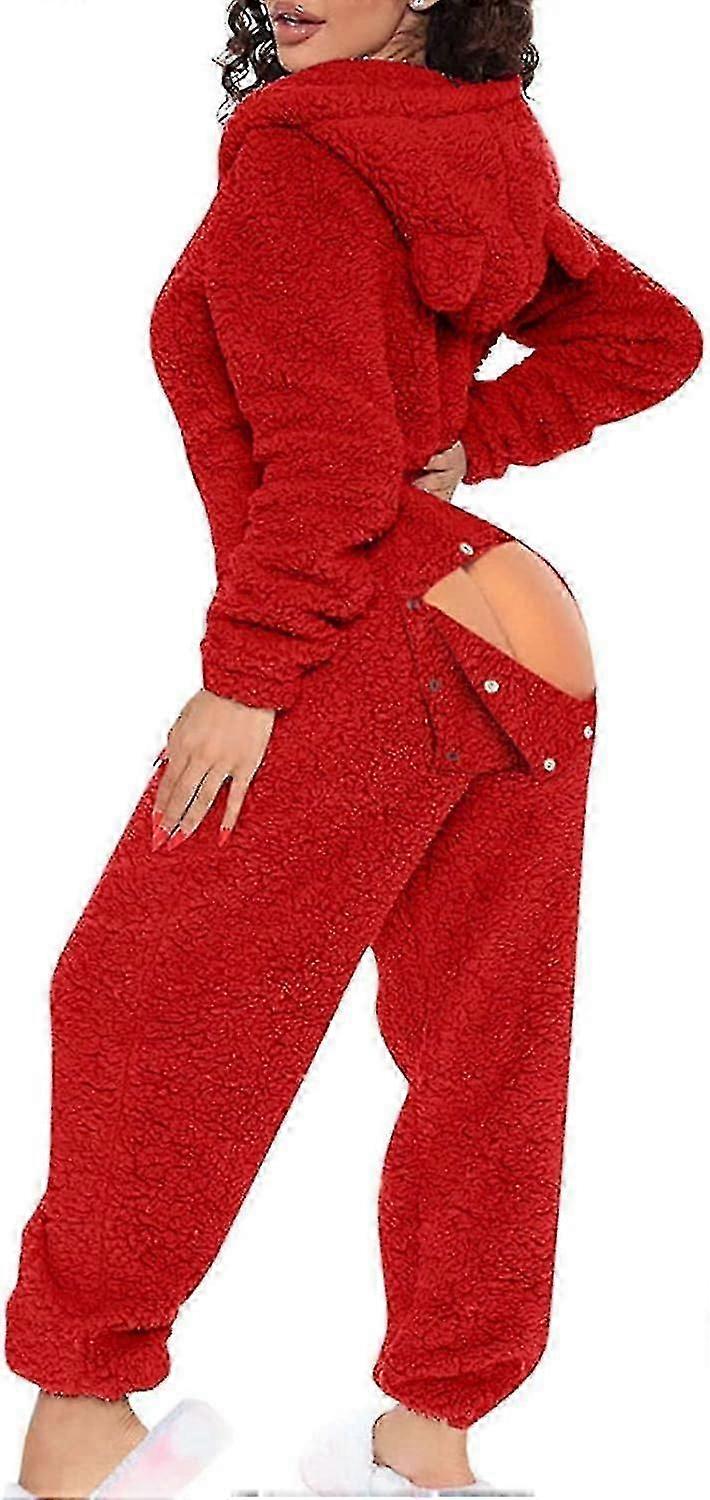 مثير الكبار Onesie بيجاما للنساء بعقب رفرف الصوف مقنعين قطعة واحدة بيجاما المرأة رقيق ملابس النوم، أسود الجمعة Tw