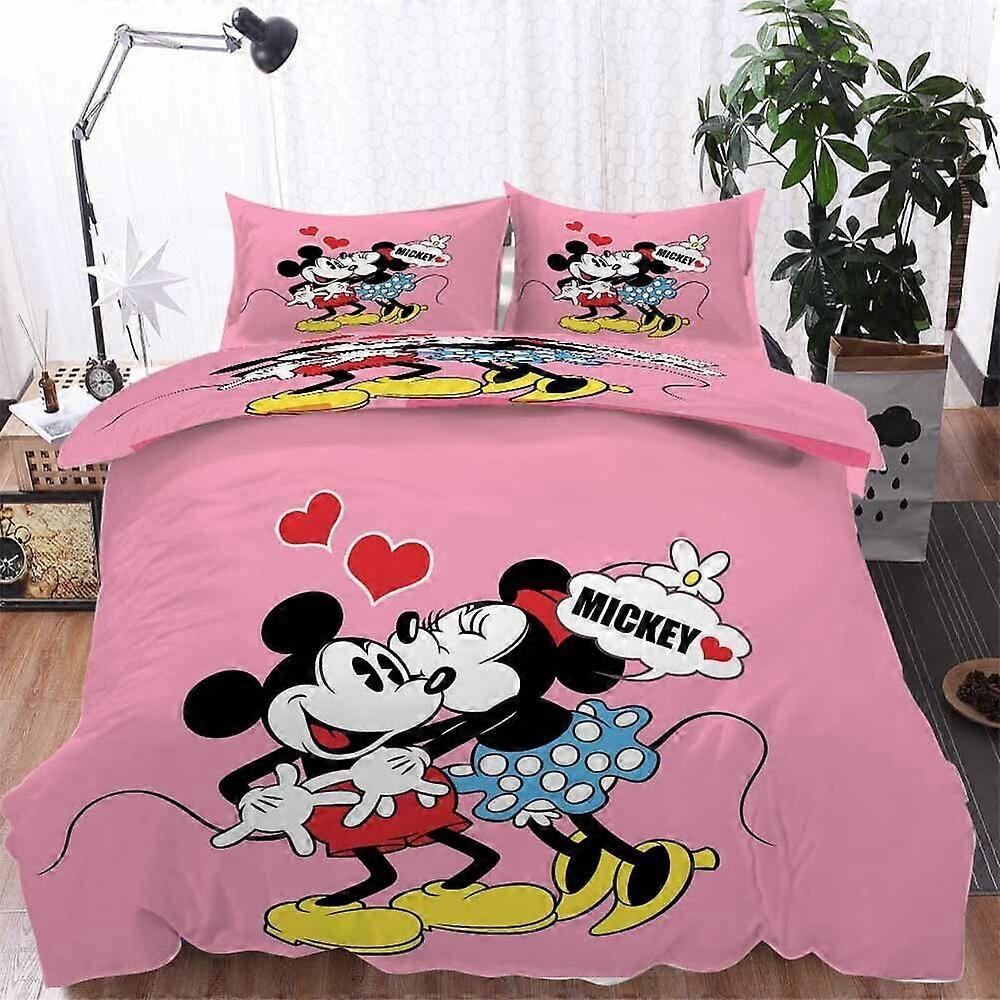 v932 Lençóis Feliz Rosa Rato Edredão Colcha Capas Fronha Conjuntos de Roupa de CamaConjunto de Cama de 3 Peças (1 Capa de Edredão + 2 Fronhas) y932