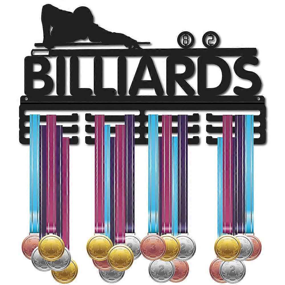 Iron Medal Holder Medals Display Hanger Rack 3 Line Medal Holder Frame with Screws Rectangle with Word Billiards Sports Themed Pattern 227x400mm
