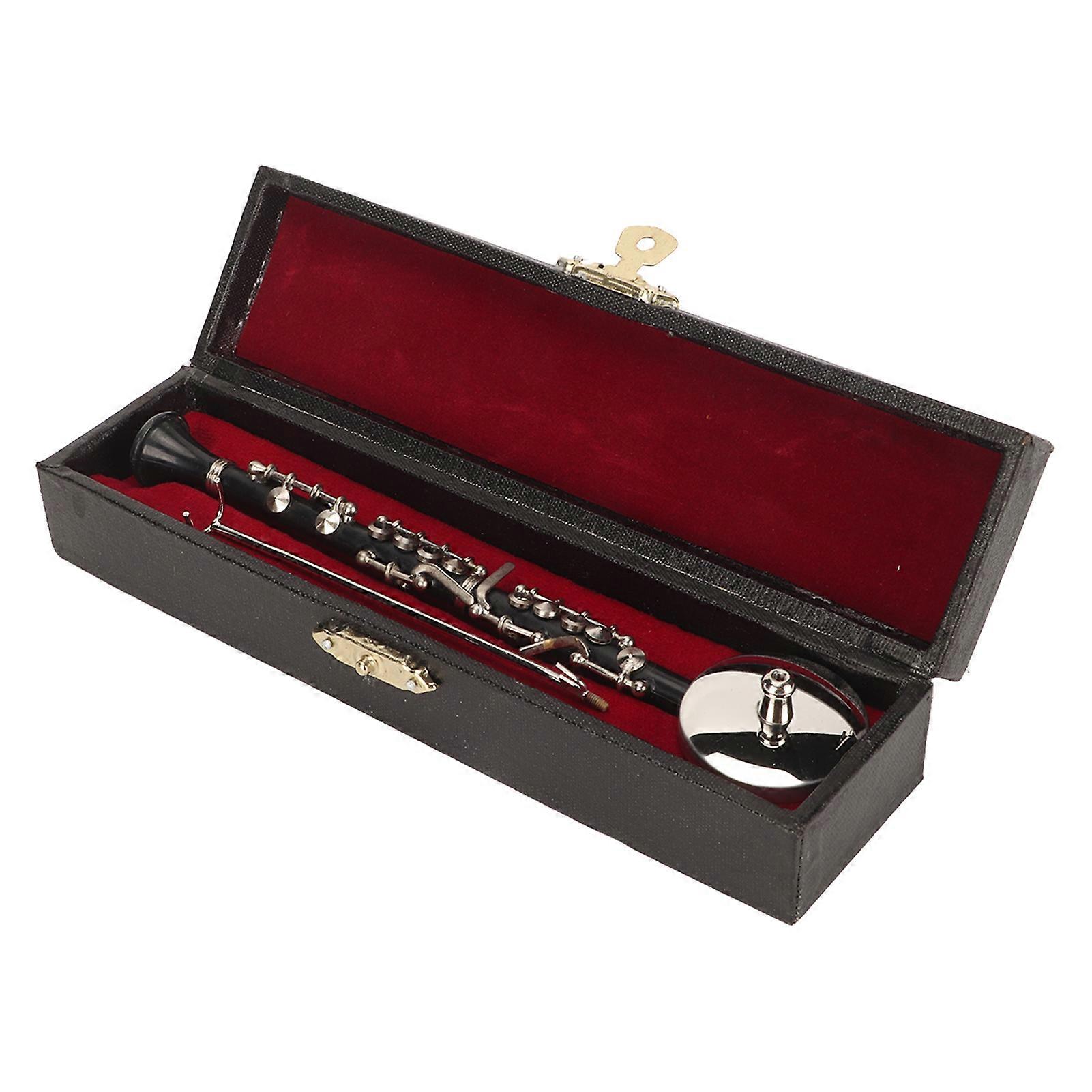 Miniature Clarinet Model: Musical Instrument Ornament with Stand