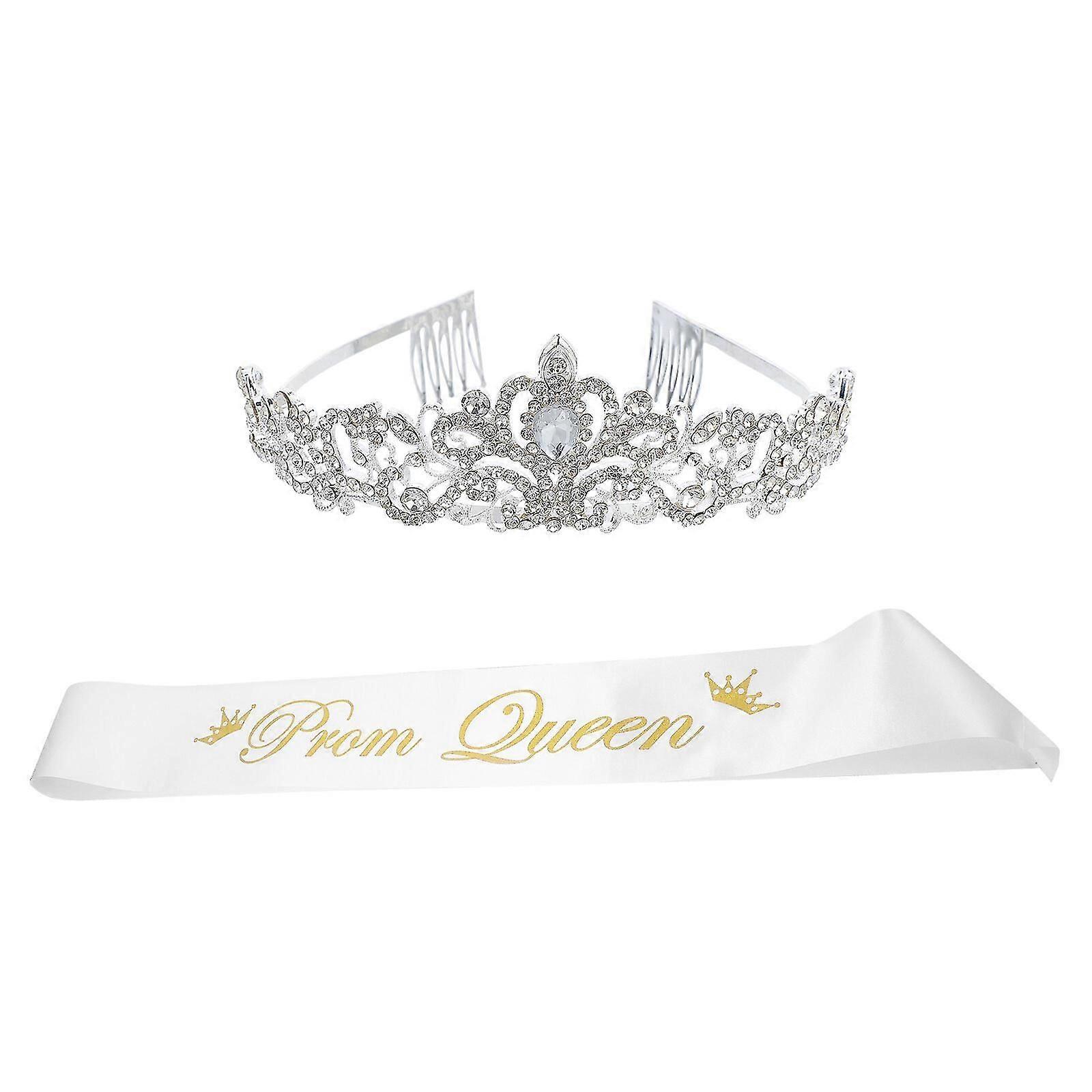 2 stuks Prom Queen Sash en Crystal Rhinestones Crown Set Bruiloft Party Hoofdtooi