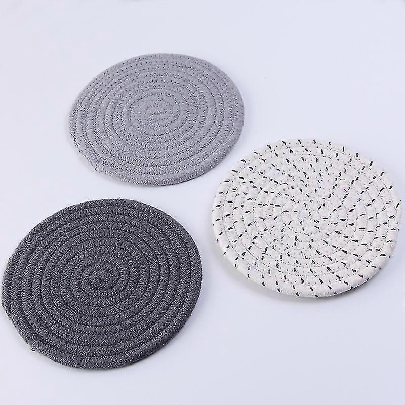 Round Braided Insulation Mat Set, Washable Round Placemats(3pcs, Multicolour)