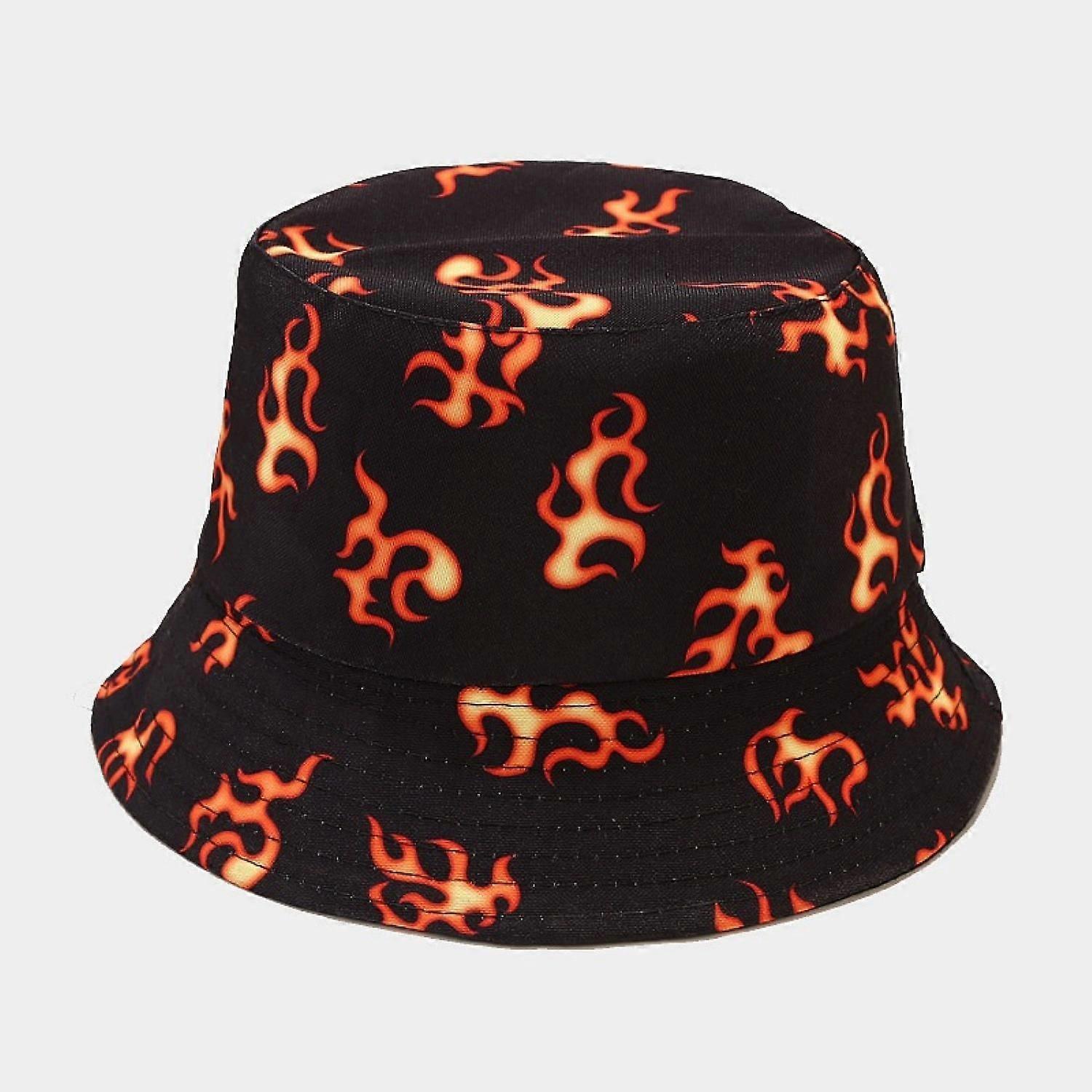 AVEKI Unisex Fire Pattern Print Bucket-Hat Double-Side-Wear Reversible Fisherman-Cap
