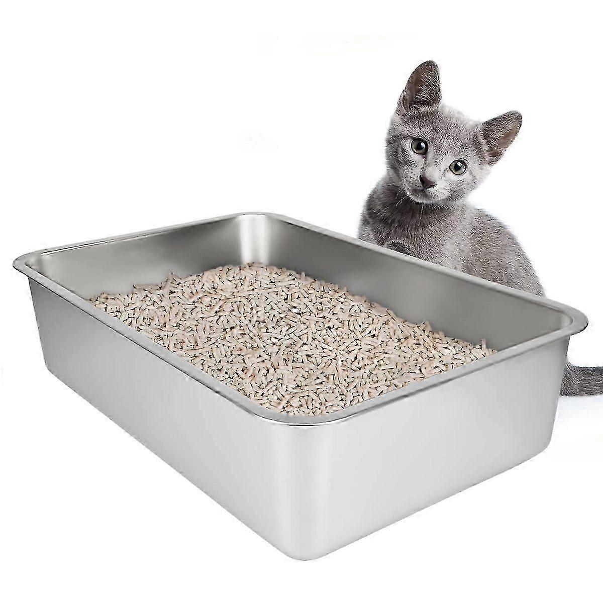 Large Cat Litter Box Stainless Steel, Rustproof, Non-Stick Smooth Surface