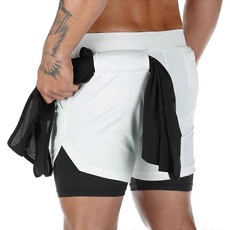 Men's Double Layer Jogger Shorts Men 2 In 1 Short Pants Gyms Fitness Built-in Pocket Bermuda Quick Dry Beach Shorts
