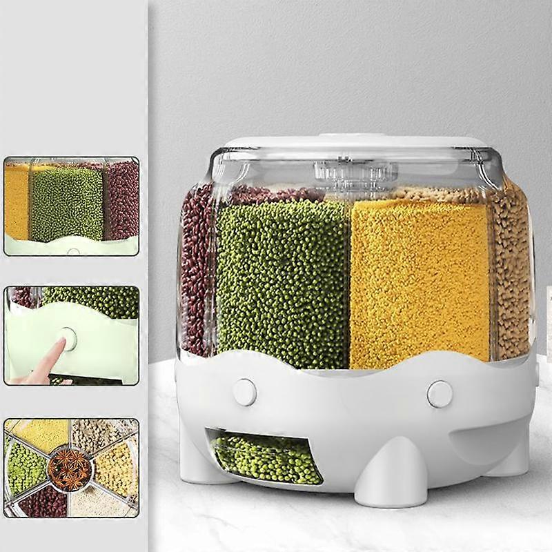 Moisture-proof and Insect-proof Household Rotatable Rice Bucket Large Capacity Sealed Cereals and Grains Compartmentalized Rice Storage Box