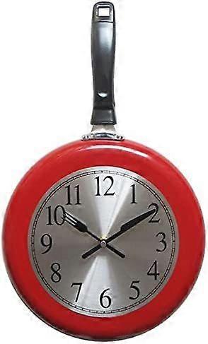 Wall?Clock,?10?inch?Metal?Frying?Pan?Kitchen?Wall?Clock?Home?Decor?-?Kitchen?Themed?Unique?Wall?Clock?with?a?Screwdriver (Red)
