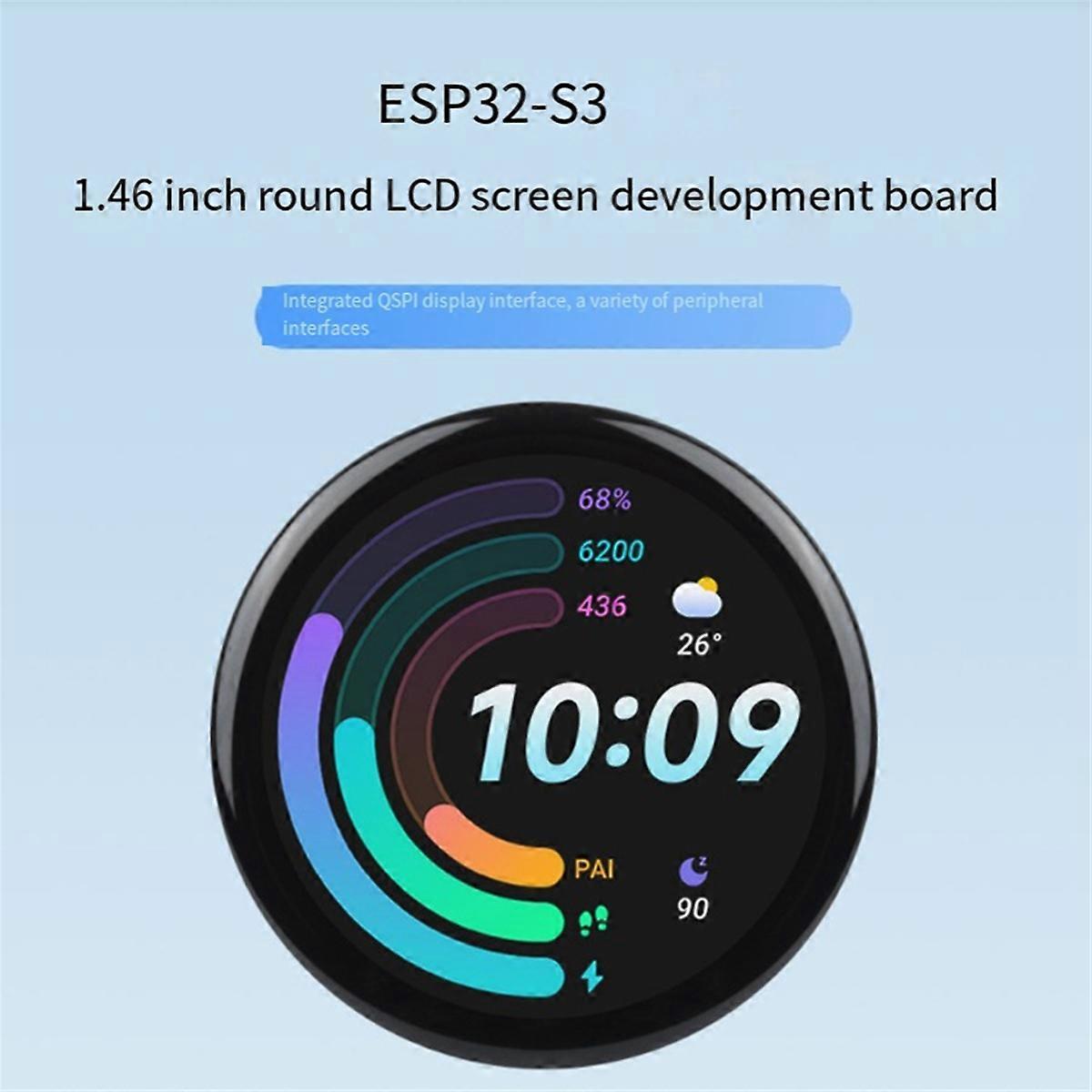ESP32 S3 Development Board 1.46inch Round LCD 1.46inch Display 412x412 QMI8658 Sensor/MIC/SD/MP3 Audio with Cover Panel