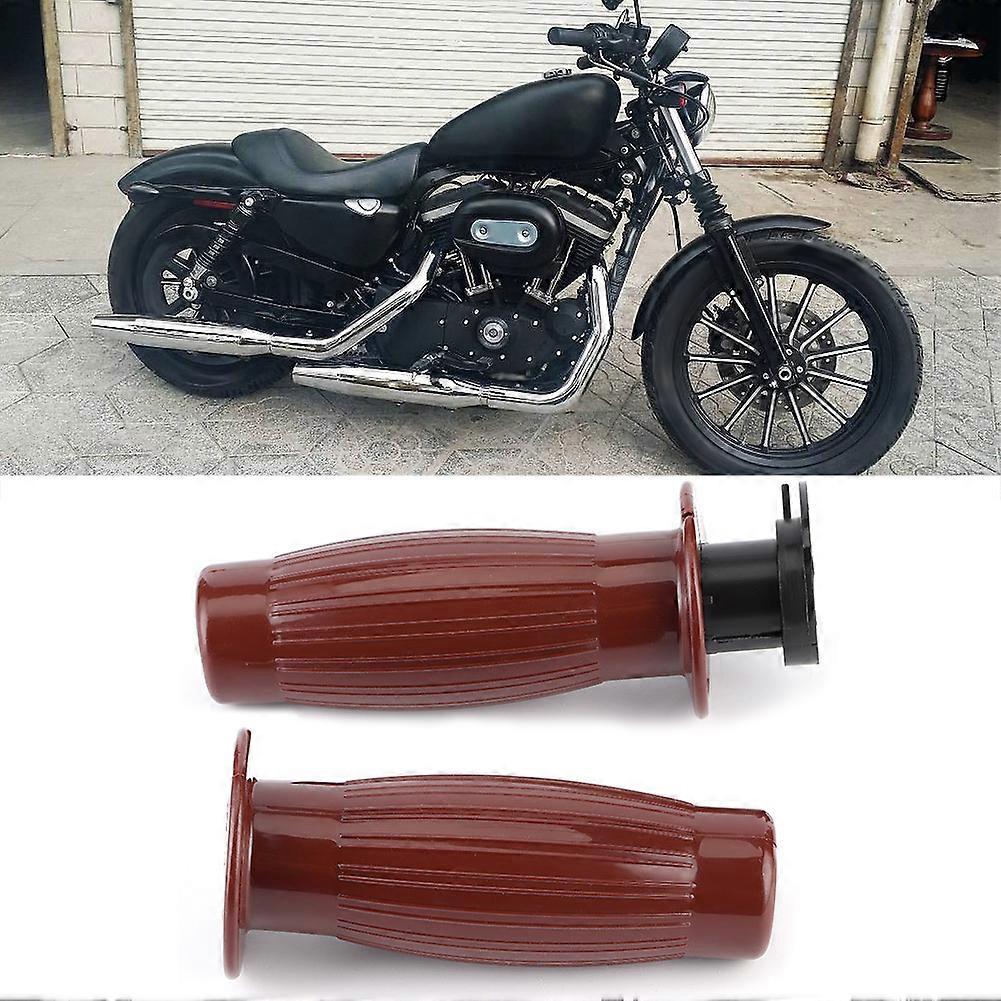 2pcs 7/8in Brown Retro Rubber Throttle Handlebar Grips Set