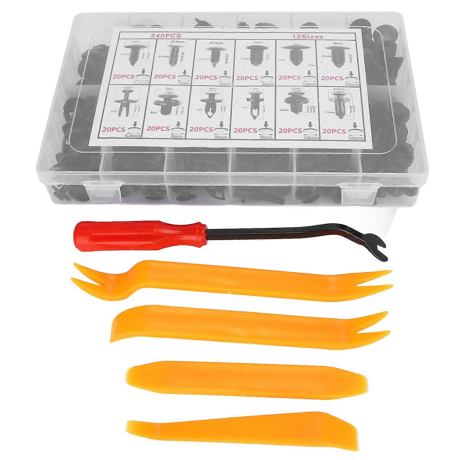 240PCS Auto Clip Car Plastic Rivet Fastener Set with 5 Trim Removal Tools for Universal Compatibility and Easy Installation