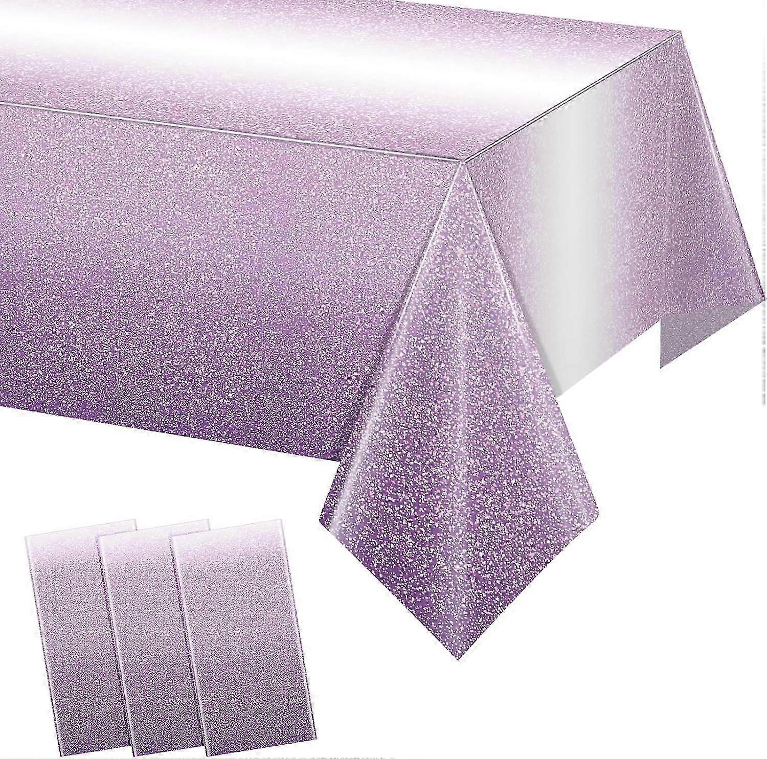 3 Piece Gradient Purple Plastic Tablecloths for Parties, Gradient Mauve Disposable Tablecloths for Rectangular Tables 54 x 108 inches