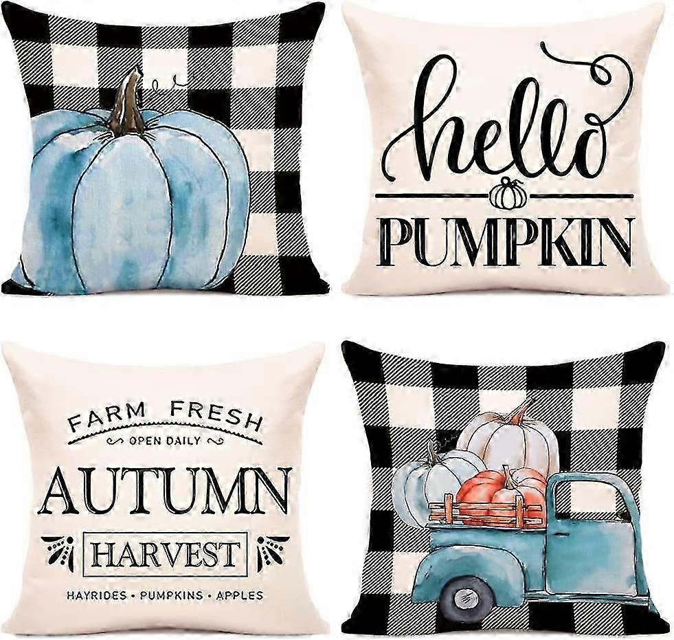 Fall Pillowcase 18x18in 4 Pieces for Fall Decor Buffalo Plaid