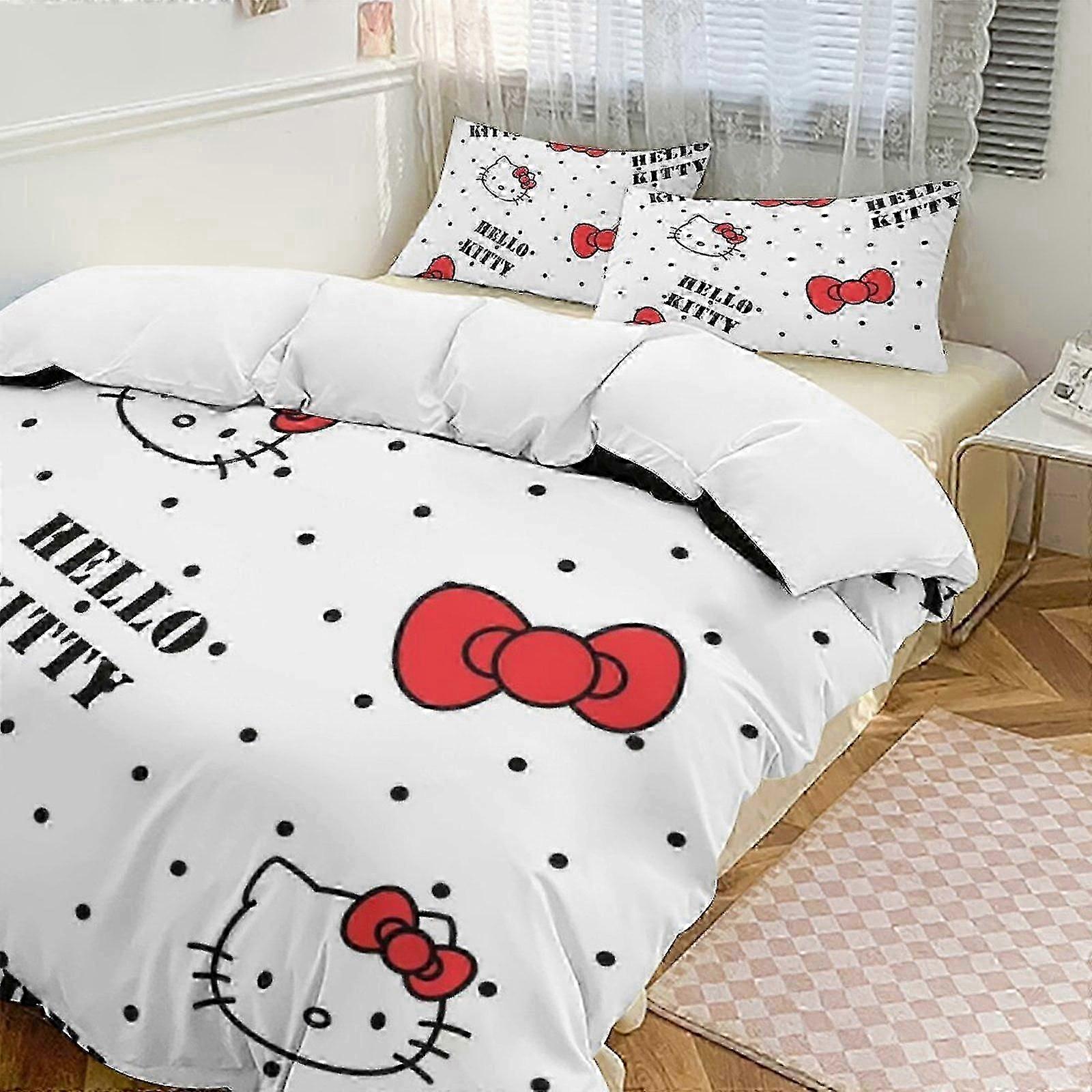 v1992 Lençóis Hello KittyConjunto de Cama Twin de 3 Peças - Inclui Edredom Individual e Fronhas de Cama - Microfibra Resistente ao Desbotamento - Hello Kitty Lc (1