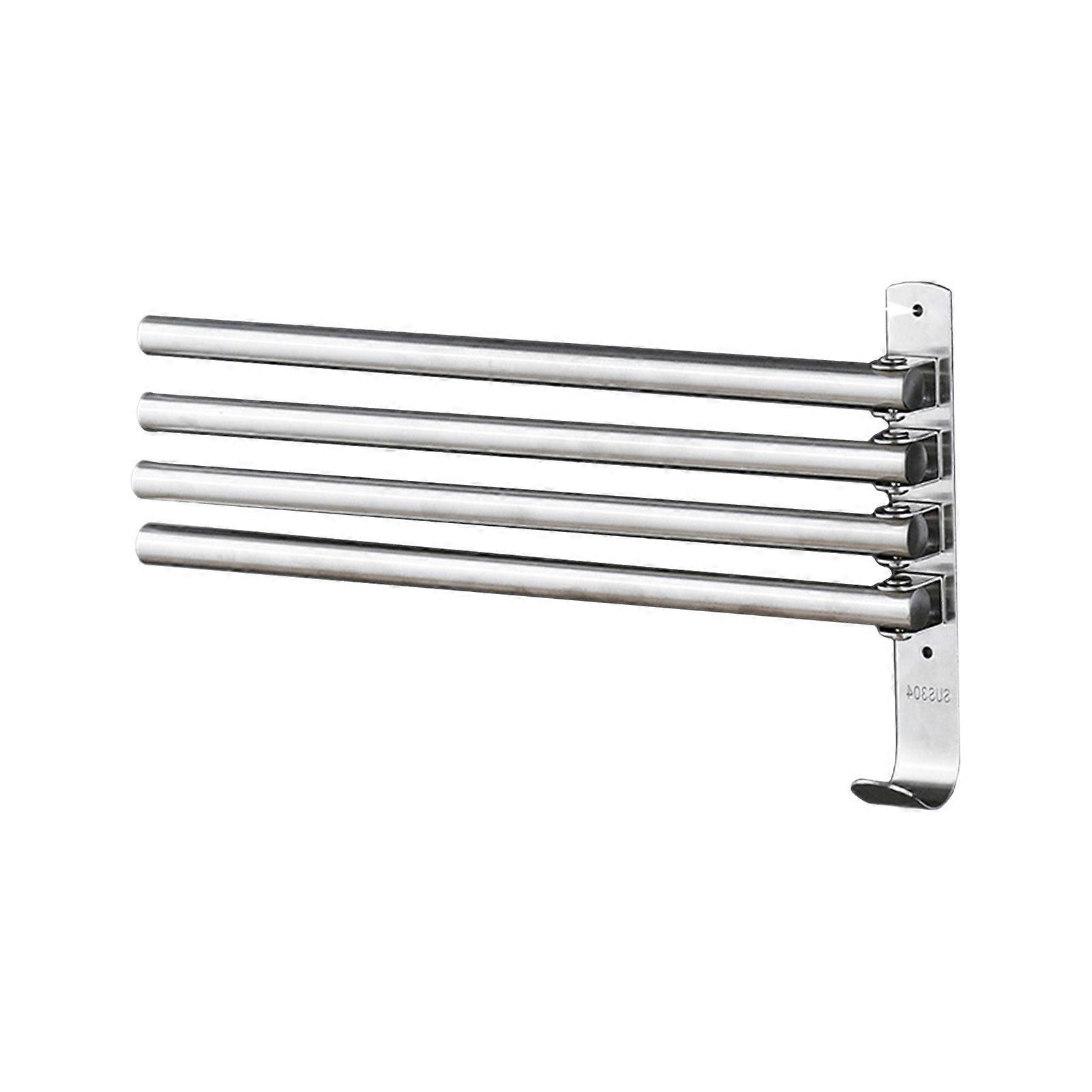 Swivel Towel Rack with Hooks, 4 Bars, Foldable Arms, Bath Towel Holder, Wall Mount, Stainless Steel Towel Bar, Organizer for Bathroom and Kitchen
