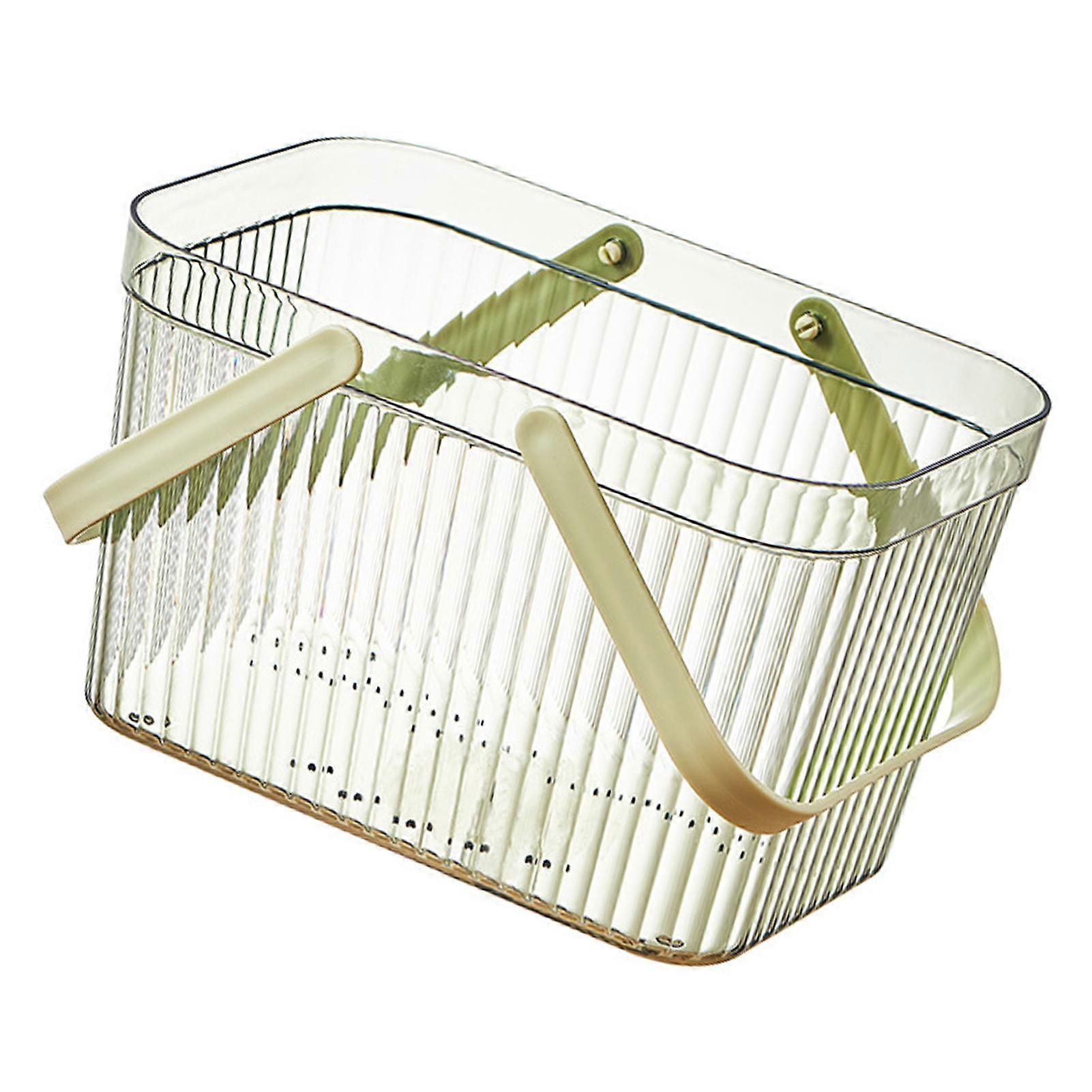Bath Organizer Basket Stylish Clear Stripe Large Capacity Shower Storage Organizer with Handle for Bathroom Green 