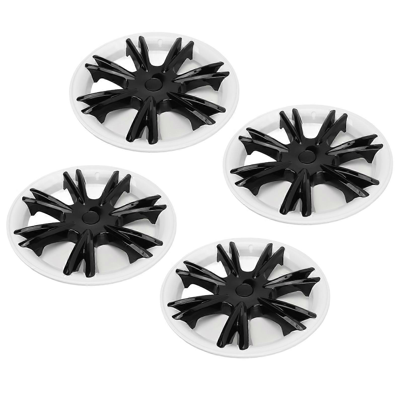 4pcs 19in Scratch Resistant White & Black Wheel Hub Caps for Model Y