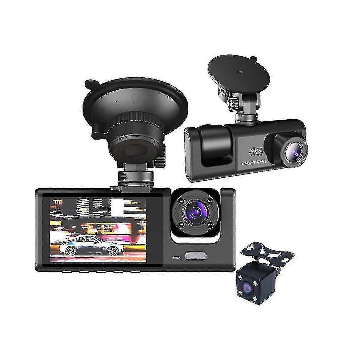 3カメラレンズカーDVR 3チャンネルダッシュカムHD 1080pフロントとリア内部ダッシュカムビデオレコーダー近_aoba