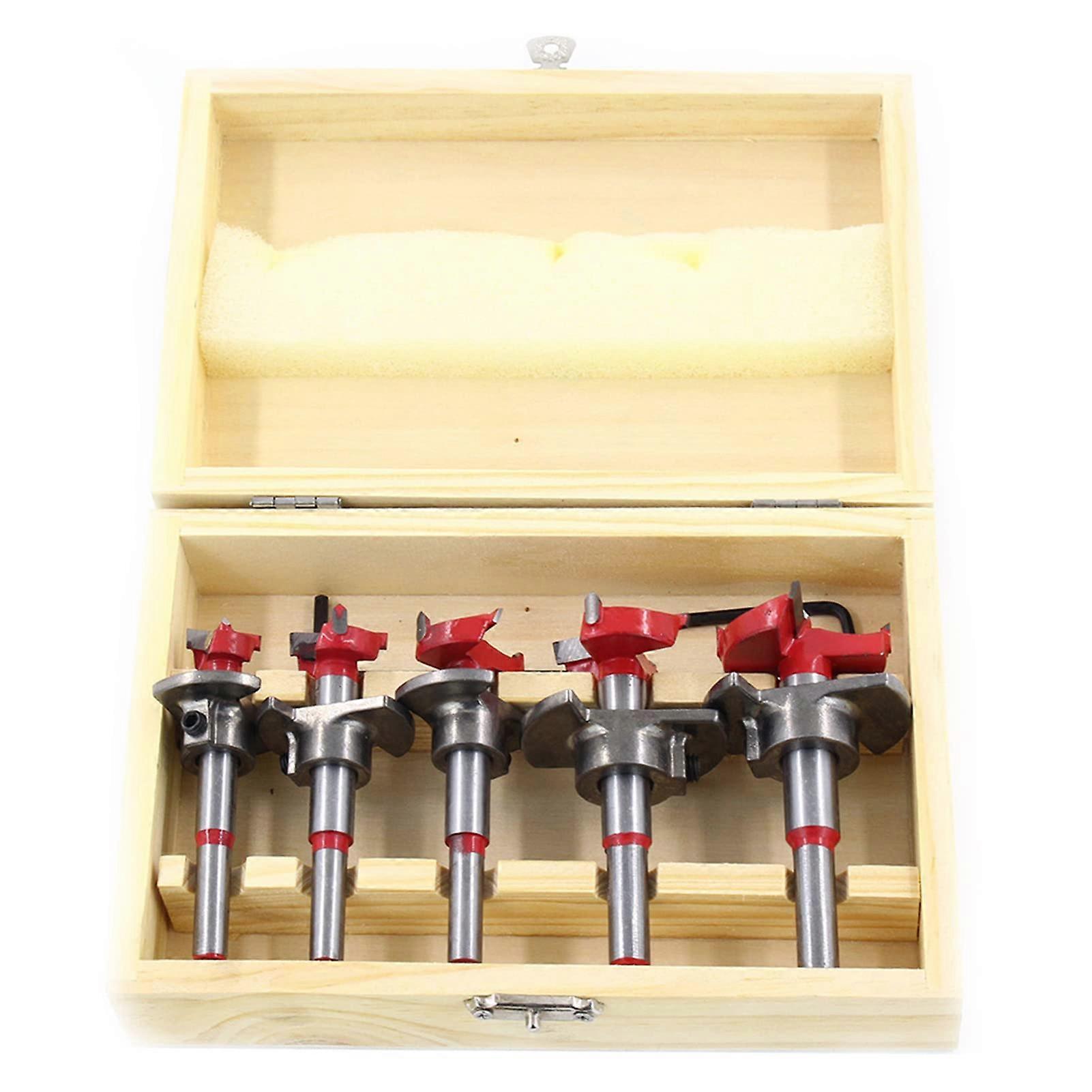 Drill Bit Set, 5 Pcs Tungsten Carbide Adjustable Concealed Hinge Jig Drill Guide Bit 15 to 35 mm
