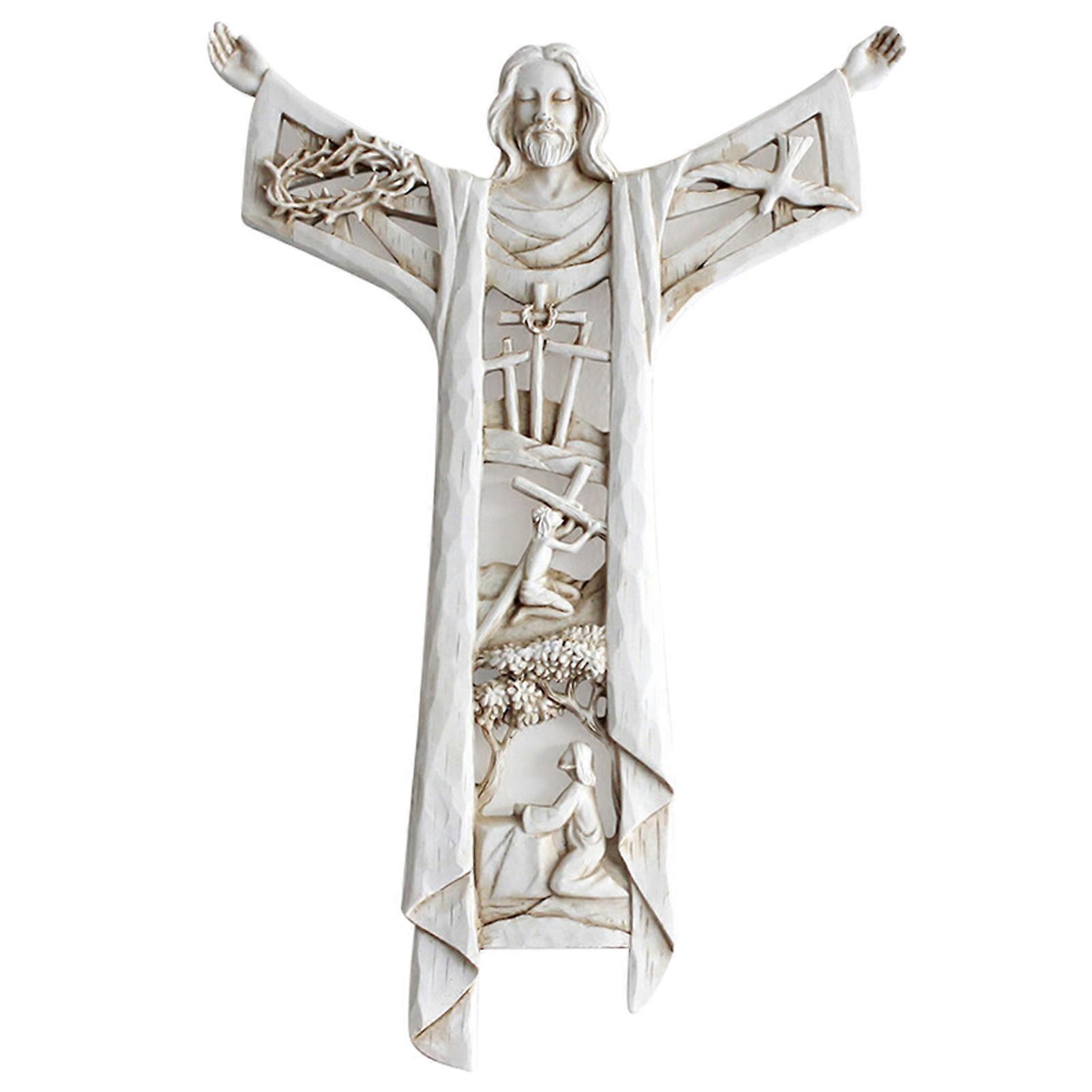 A Risen  Wall Cross Statue Religious Resin Jesus Figure Hanging Wall