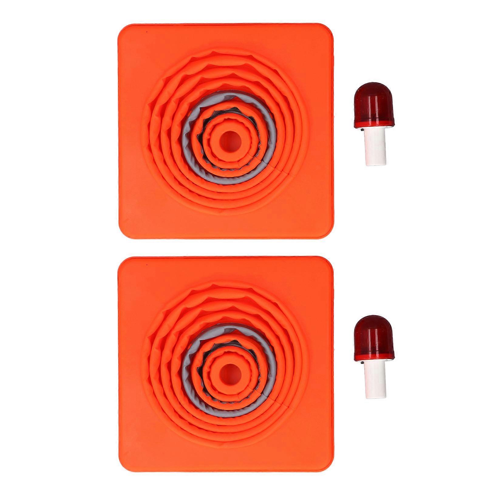2PCS 45CM Foldable Traffic Cones with Reflective Collar 2 Warning Lamps Orange Road Security Cone for Parking Lot Driveway