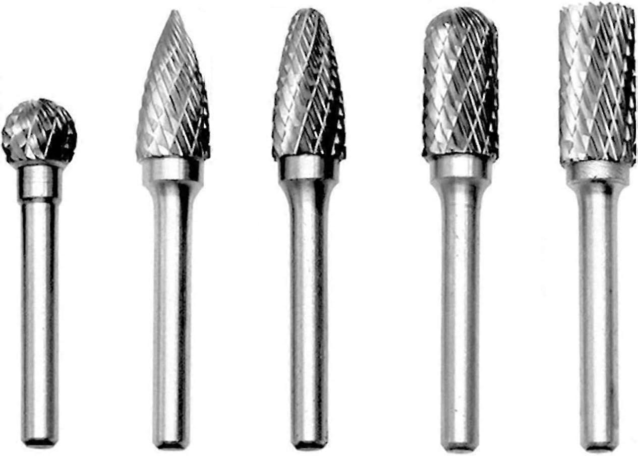 Tungsten Carbide - Double Cutter Rotary Burr Set For Woodworking Engraving Die Grinder Carving Burr Bit Set 5 PCS 6mm Shank 10mm Head