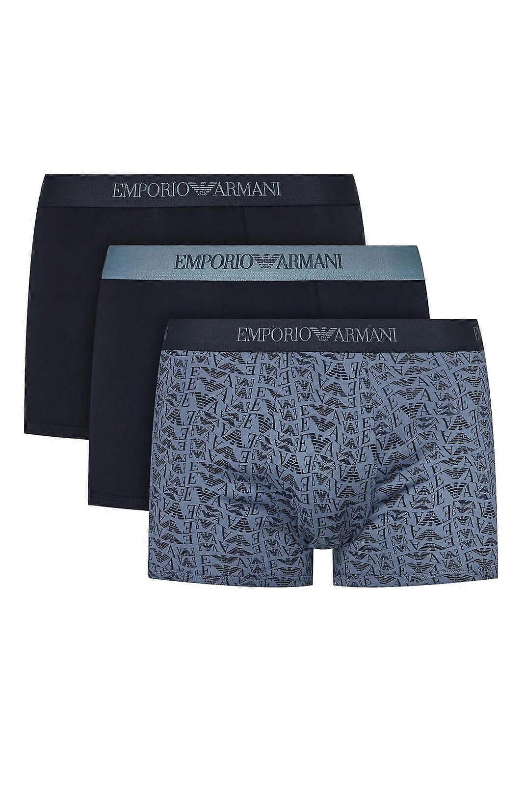 Emporio Armani 3 Pack Trunks Stretch Cotton - Navy / Black Logo Pattern