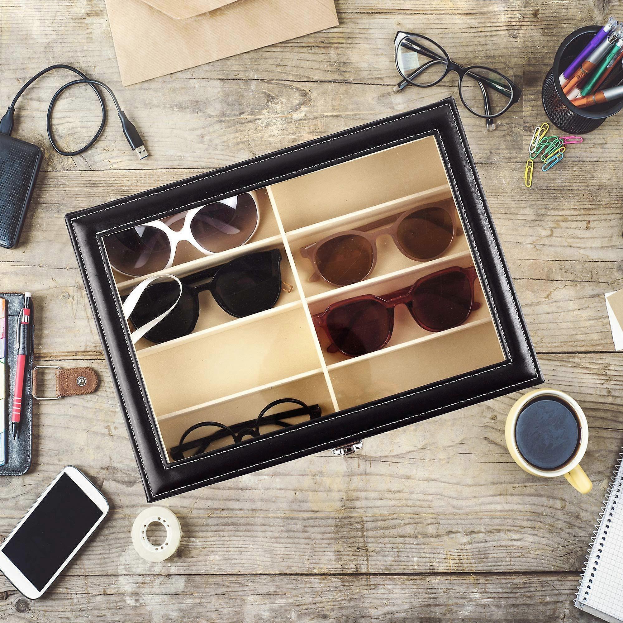 8 Slot Sunglass Organizer Artificial Leather Eyeglasses Collector Eyewear Display Case Storage Box