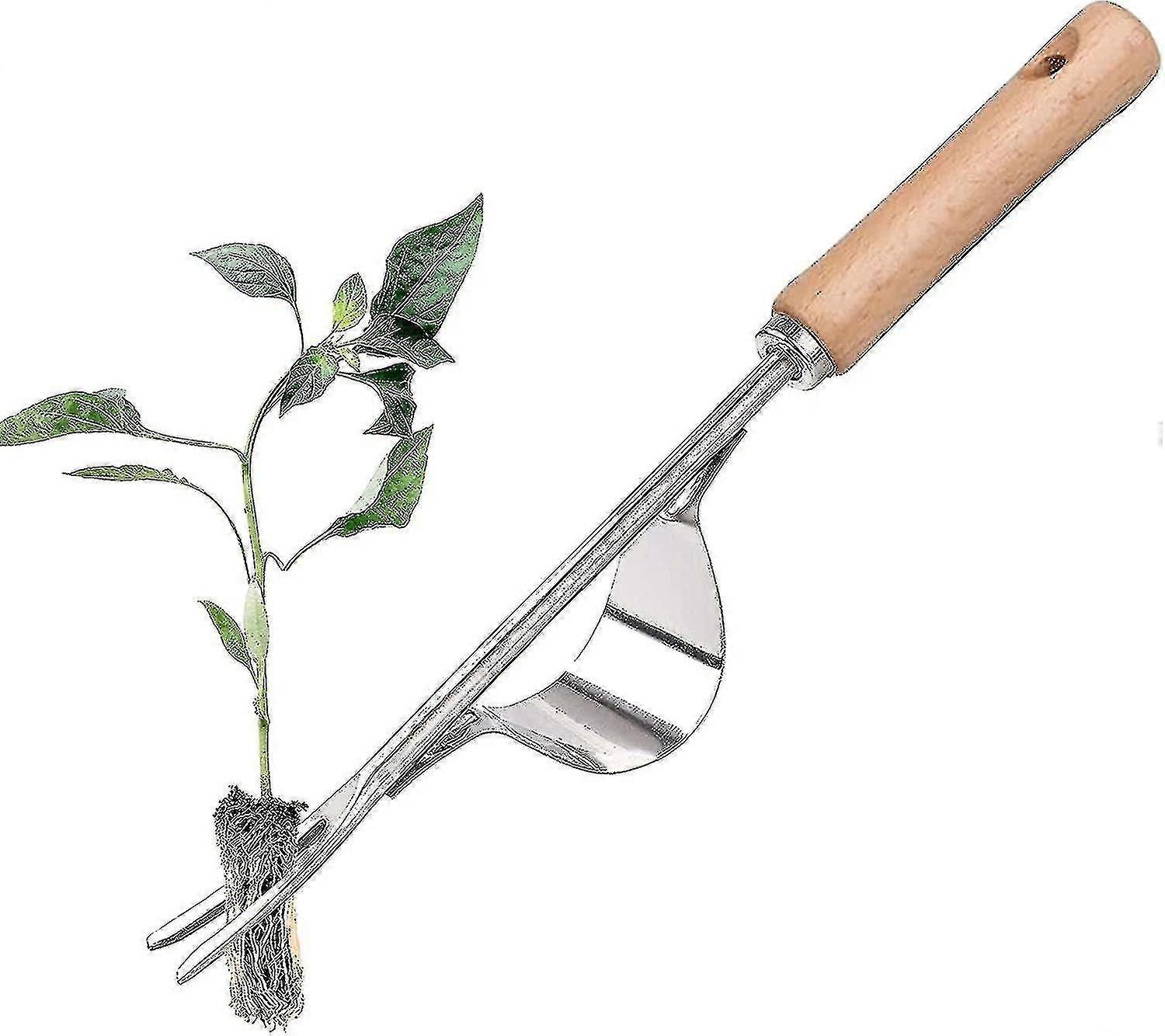 Stainless Steel Manual Weeder With Wooden Handle Tool Used For Quick Soil And Garden Weeding Y-shape Manual Weeding Root Fork.