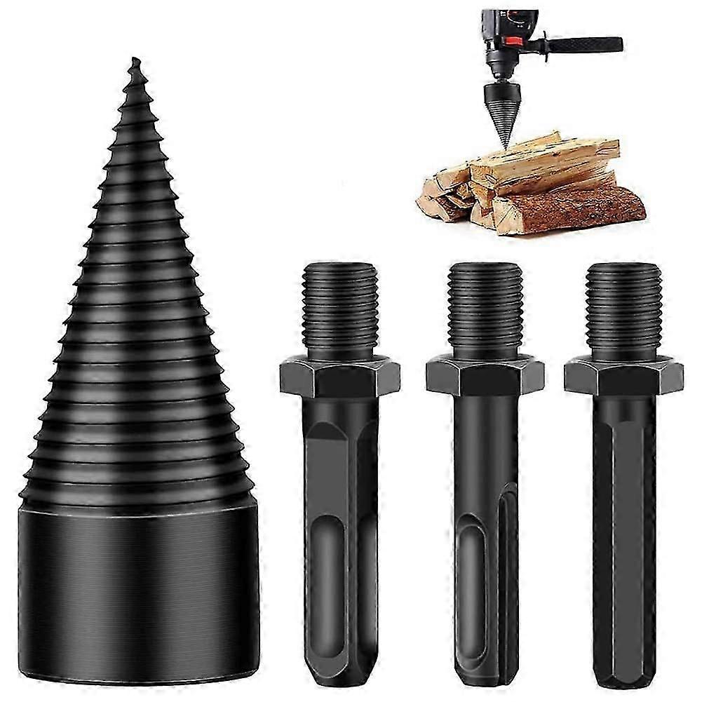 Wood Splitting Drill Bit, Tapered Drill Bit, 42mm Wood Splitting Drill Bit, Durable Splitting Screw Cone Woodworking Grinding Tool with 3 Drilling Han
