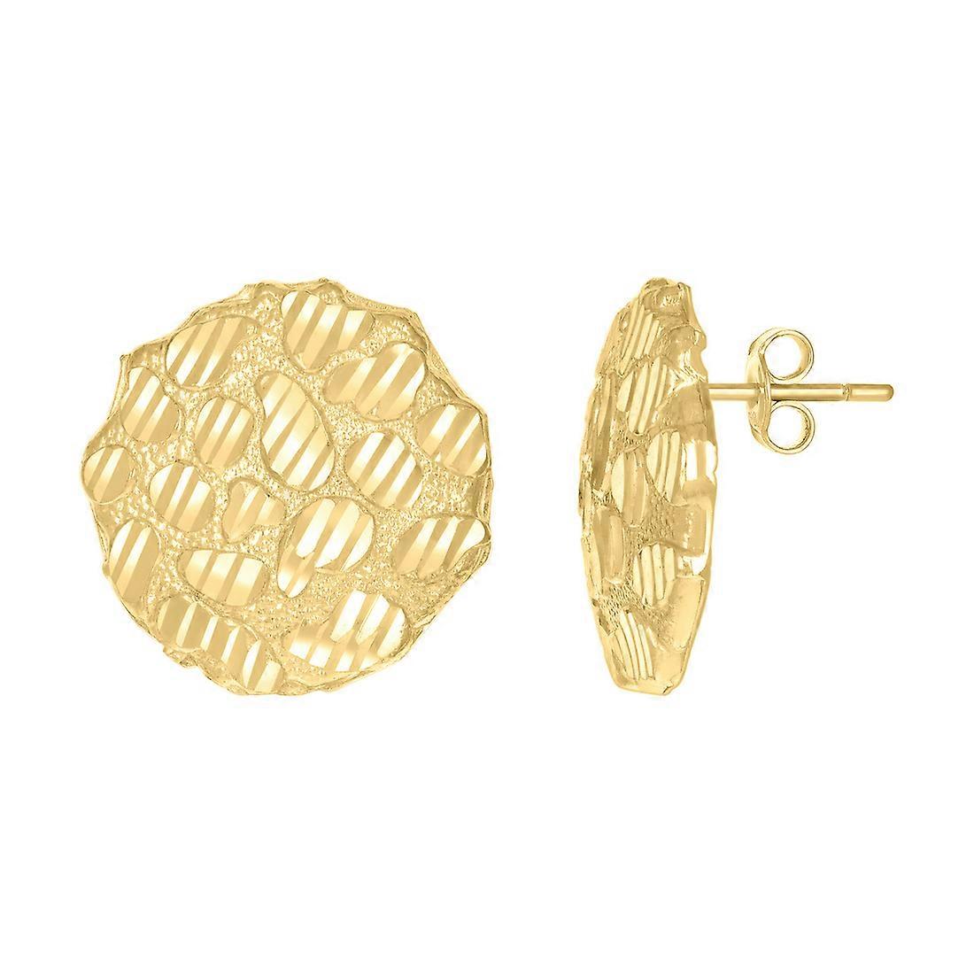 K10イエローゴールドレディースナゲットラウンドスタッドピアス21.5x21.5mmワイドスタッドピアス女性用