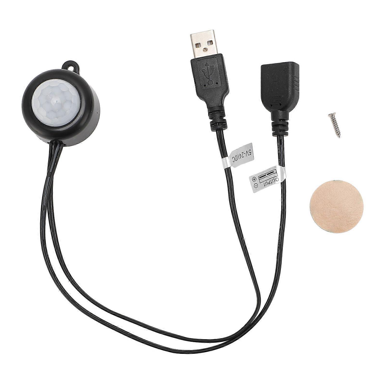 PIR Motion Activated Sensor USB Interface DC5V to 24V Infrared Sensor Controller for Light Control Plug and Play Black