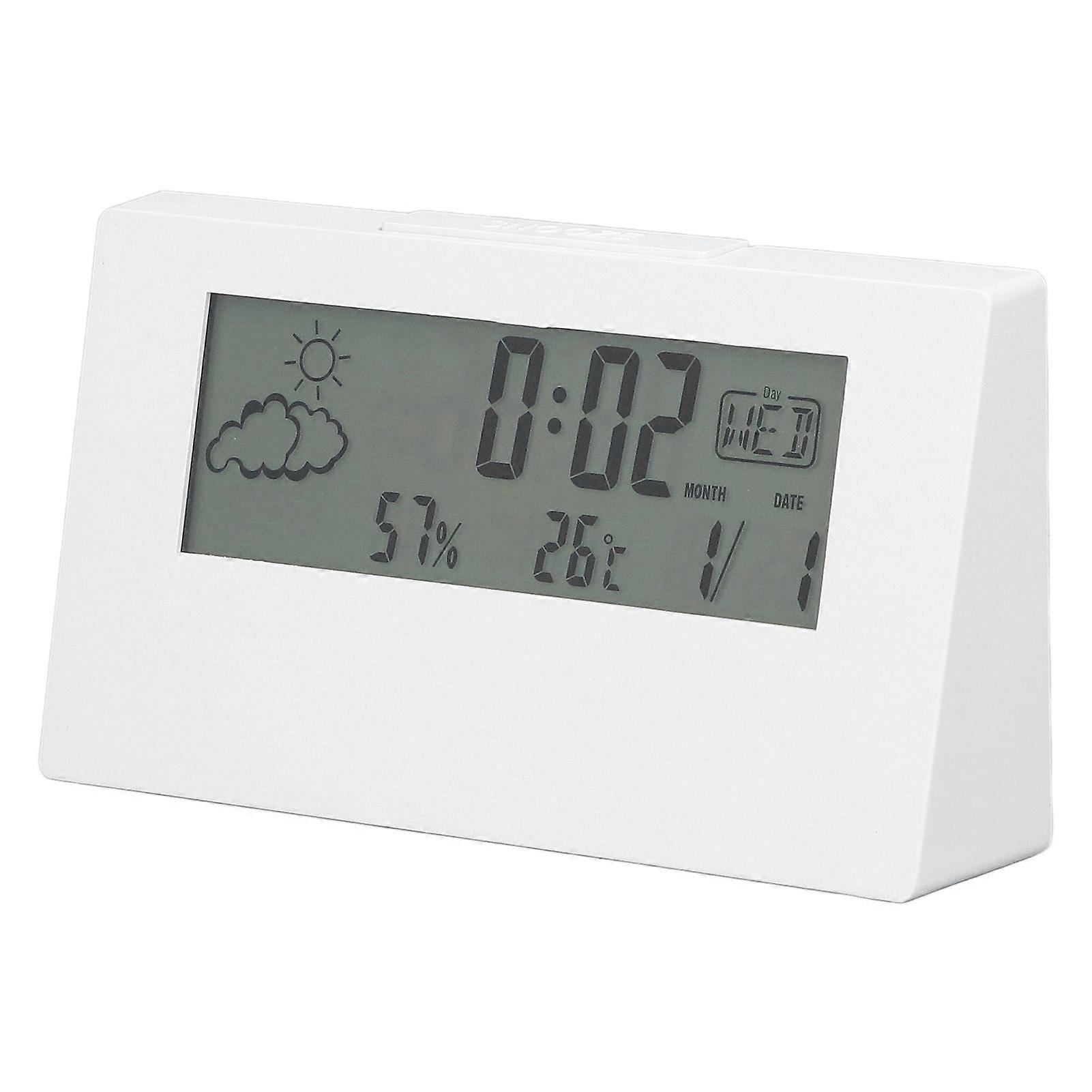 SSRGV Digital Alarm Clock Snooze Function LCD Time Date Temp Humidity Display Bedside Electronic Clock with Light White
