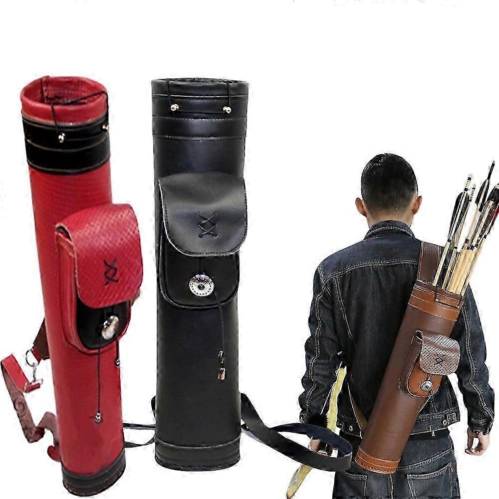 Archery Leather Arrows Quiver Shoulder Straps Belt Back Storage Bag Arrows Holder Bag with Large Pouch for Hunting Shooting Accy