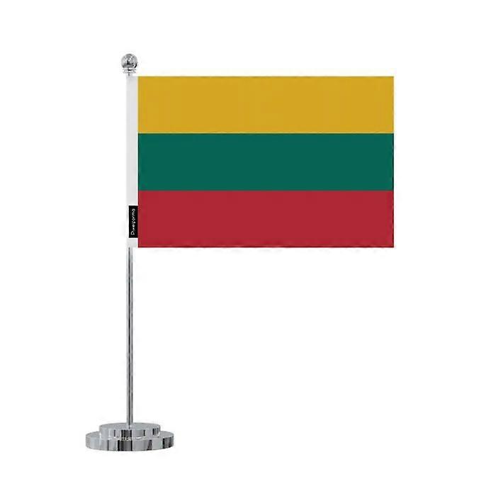 Lithuanian desk flag – 14 x 21 cm – Polyester – Stainless Steel base