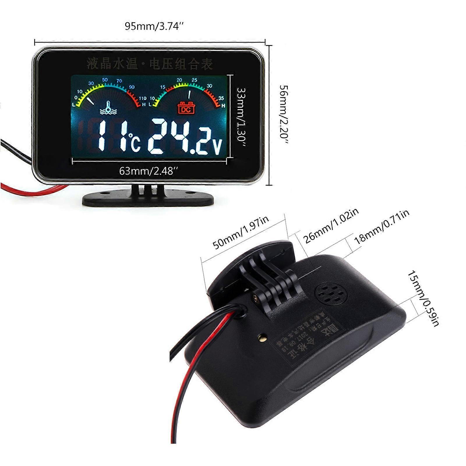 Clear Thermometer Voltmeter 12/24V Water Temperature Voltage Indicator Meter Panel Dashboard  Black
