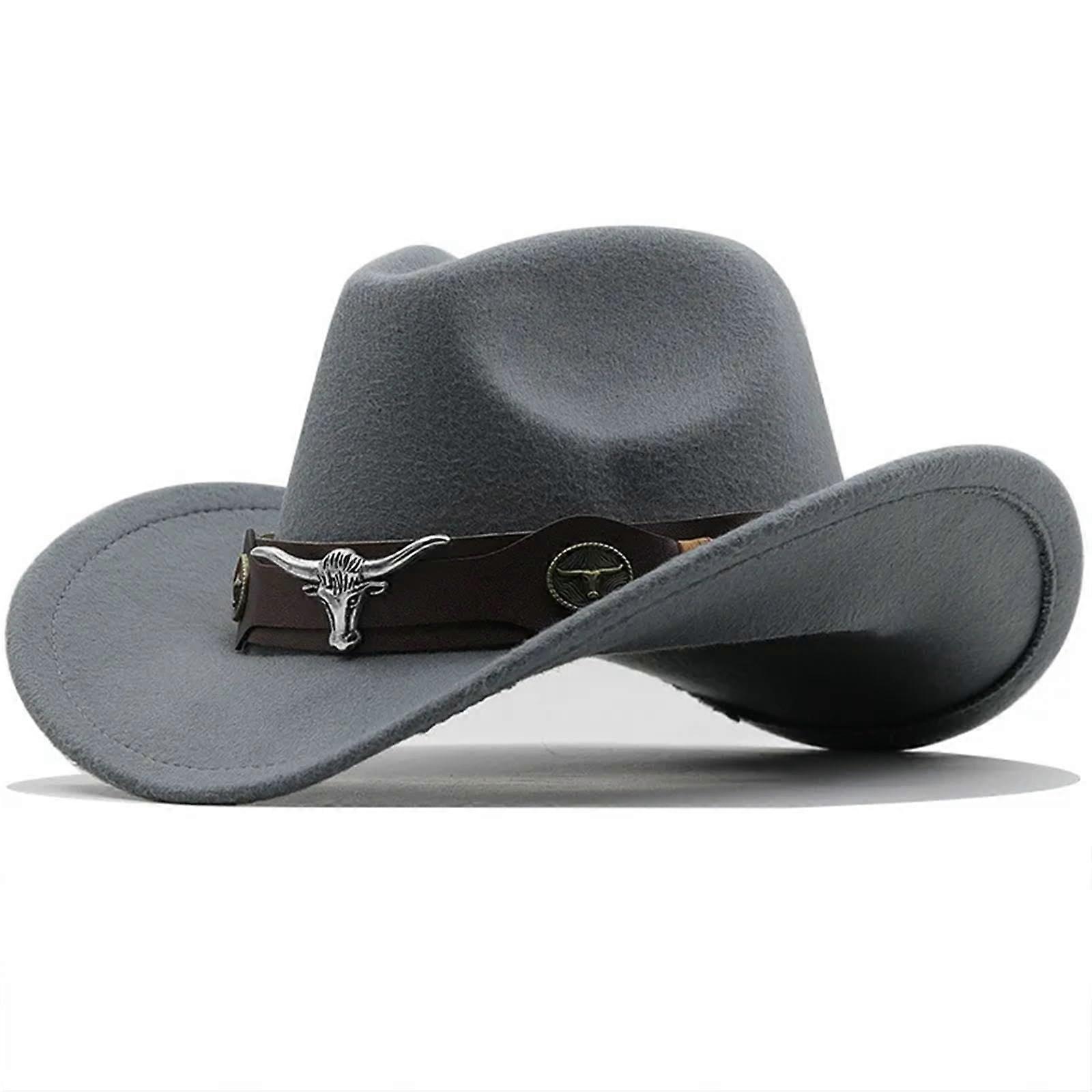 Cowboy Hat Wool Felt Western Jazz Top Hat for Men in 3 Sizes with Ethnic Style Ribbon Fedora Riding Cap