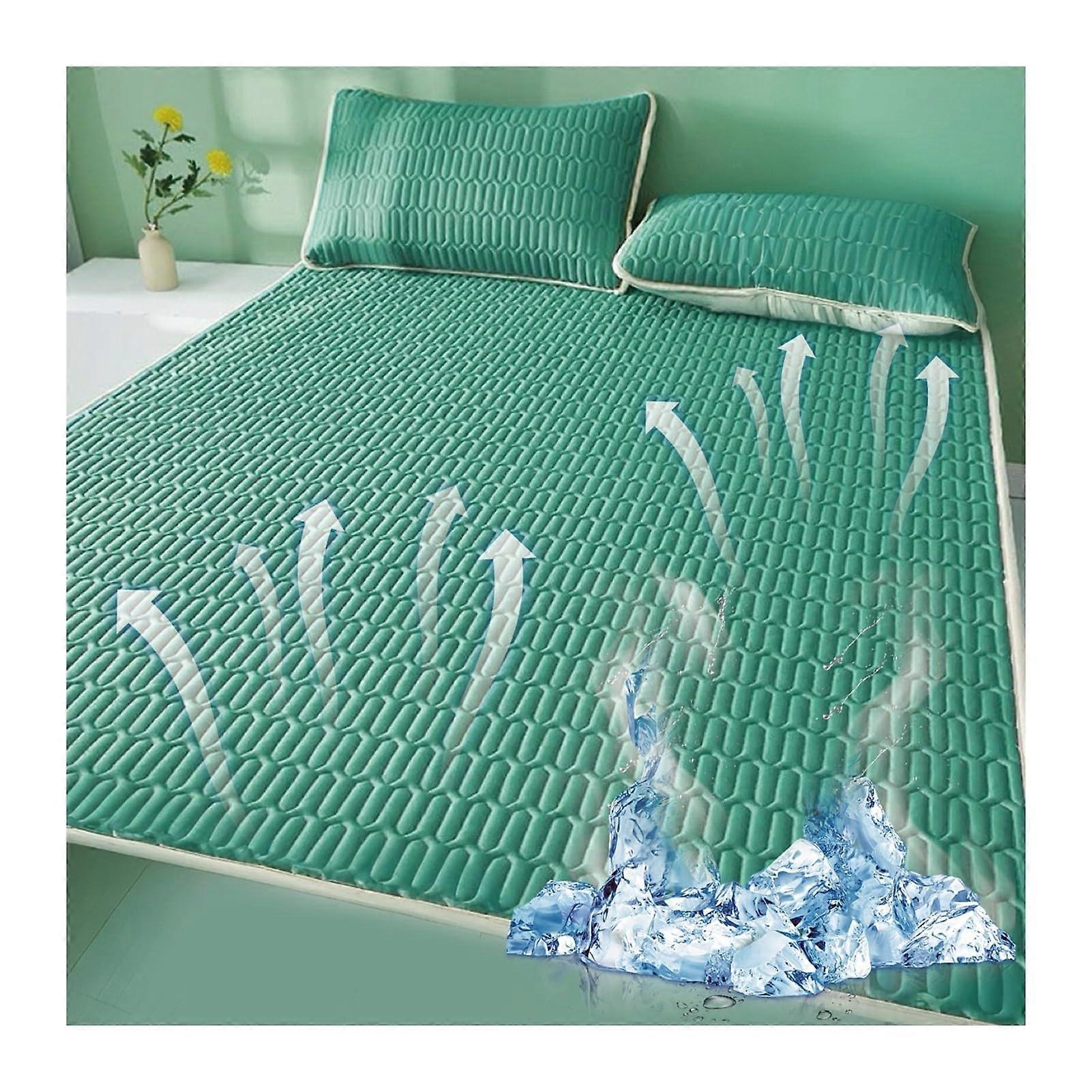 Cooling Mattress Topper, Washable Latex Mat for Summer, 150x200cm Emerald Green