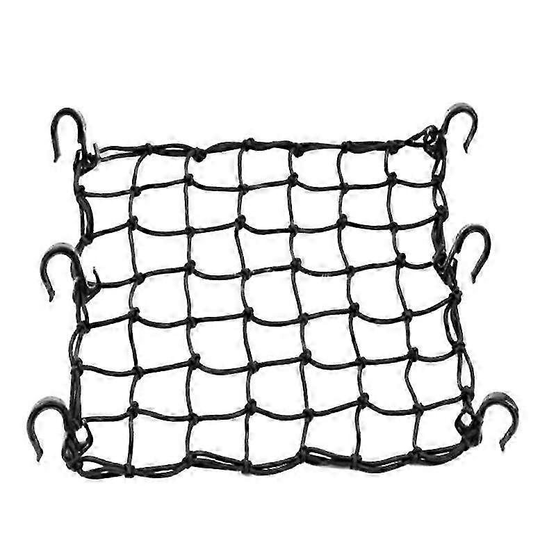 Motorcycle Bicycle Cargo Net Featuring 6 Adjustable Hooks and Tight Mesh Black