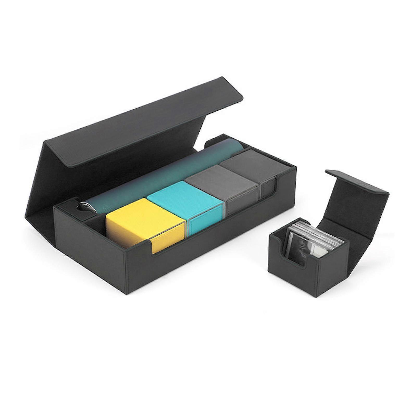 Card Storage Box PU Leather Magnetic Closure Card Deck Case with Drawer for Over 550 Game Cards Grey