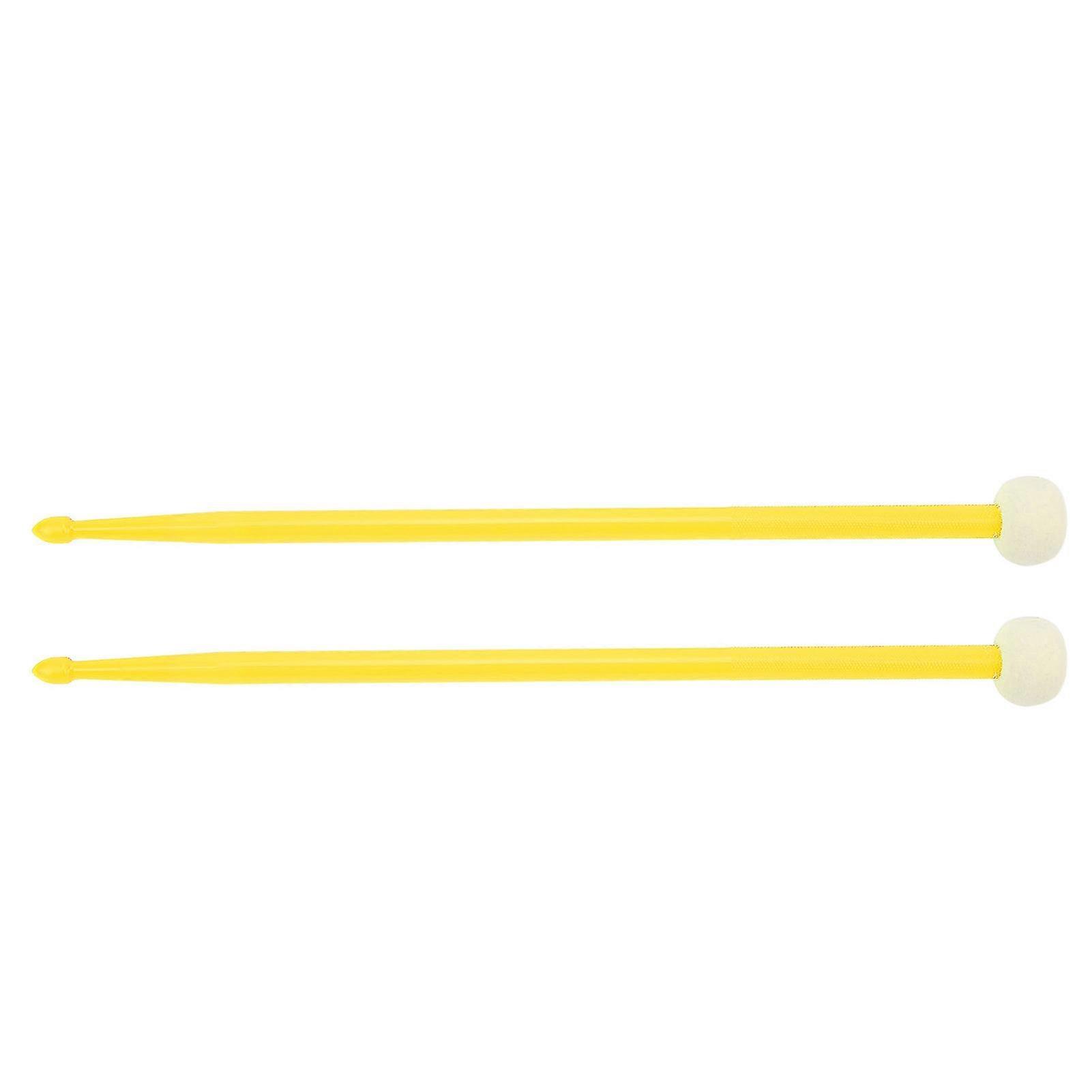 2Pcs Drum Mallet Felt Head Nylon Handle Double Headed Yellow