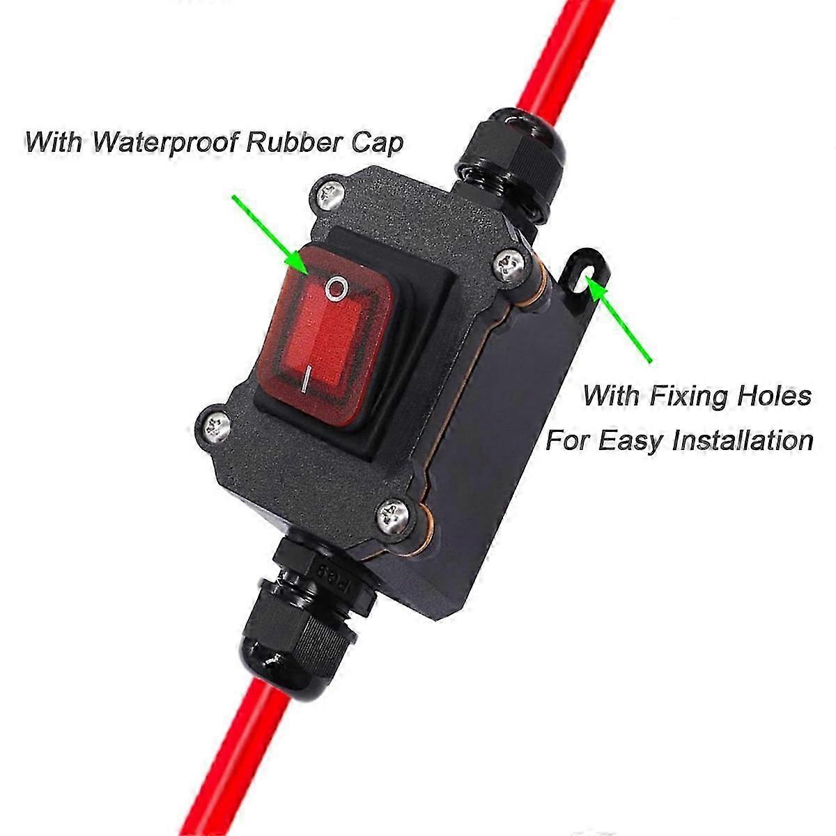 DC12V Inline Wire Switch DC12-24V DPST Dual Side Wiring Switch 25A IP67 ...