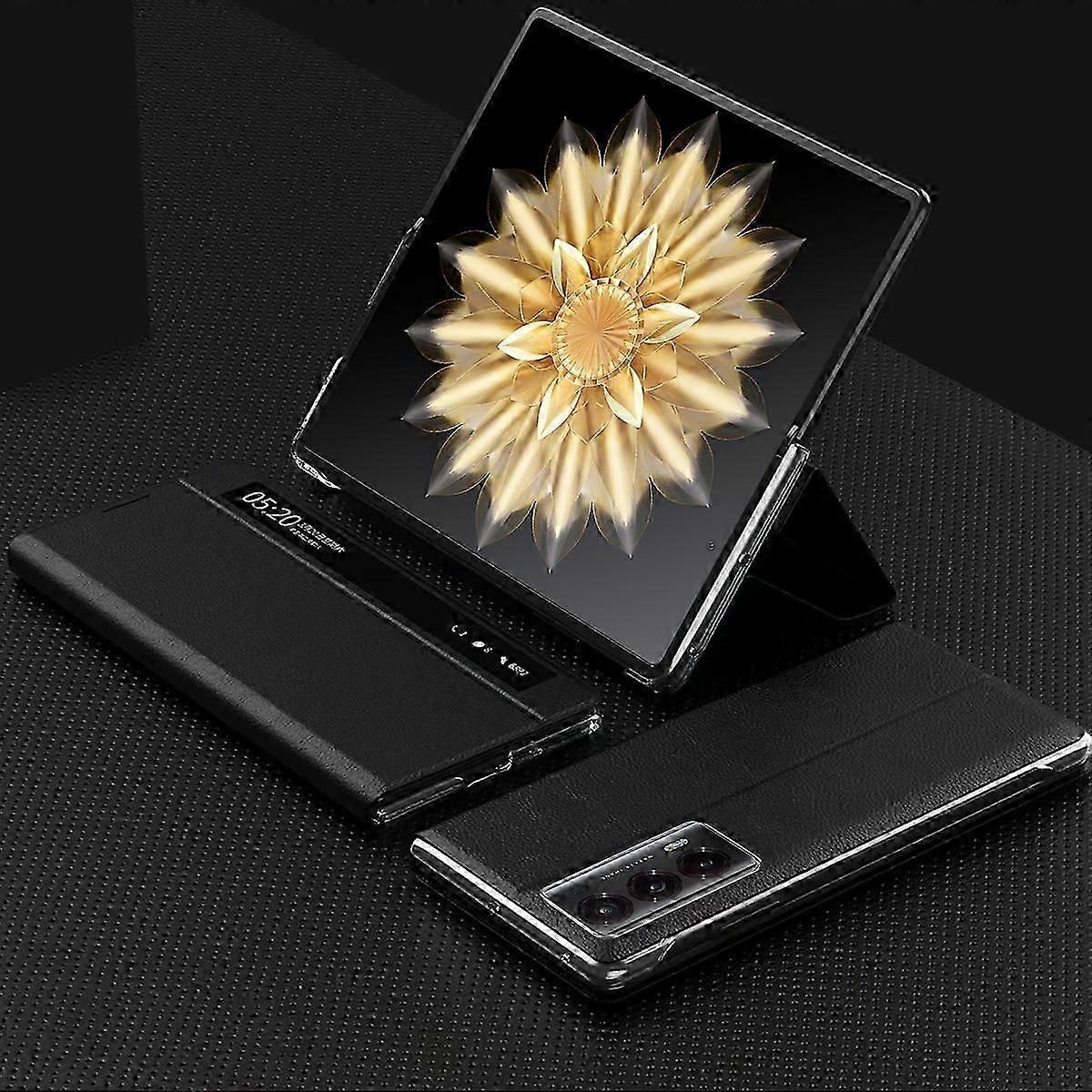 For Honor Magic V2 Smart View Window Plain Leather Phone Case