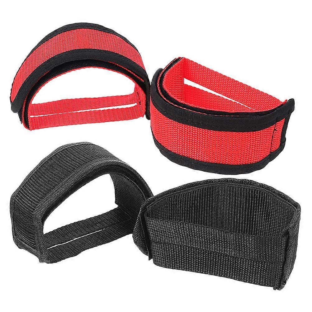 Exercise Bike Pedal Straps Anti-Slipping Adjustable Design 4Pcs Red Good Wear Resistance