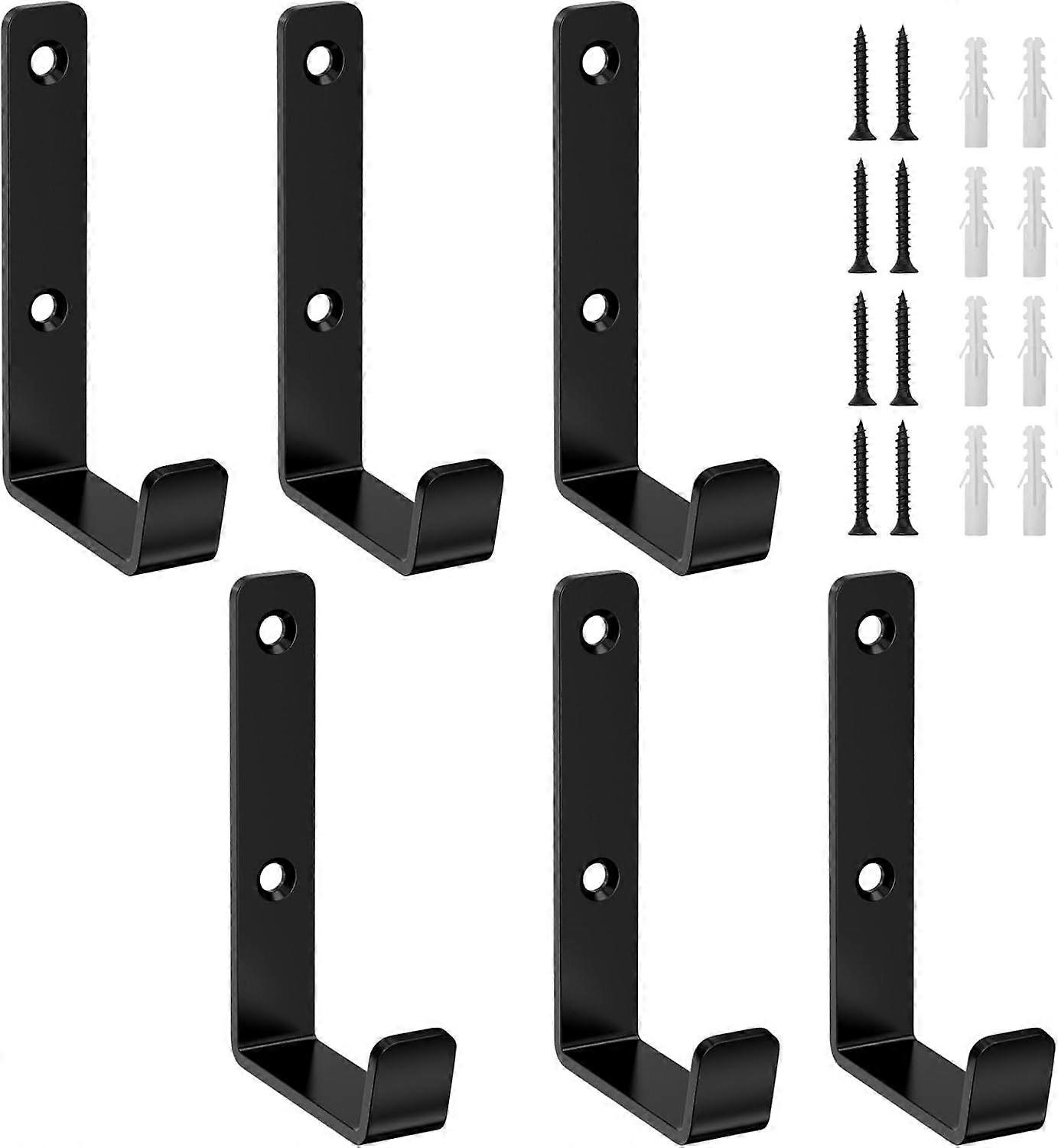 Wall Hook - Heavy Duty Wall Hook - J-Type Garage Hook - Wardrobe Hook - Universal Hook - For Hanging Large Items - 4 Pack - Black