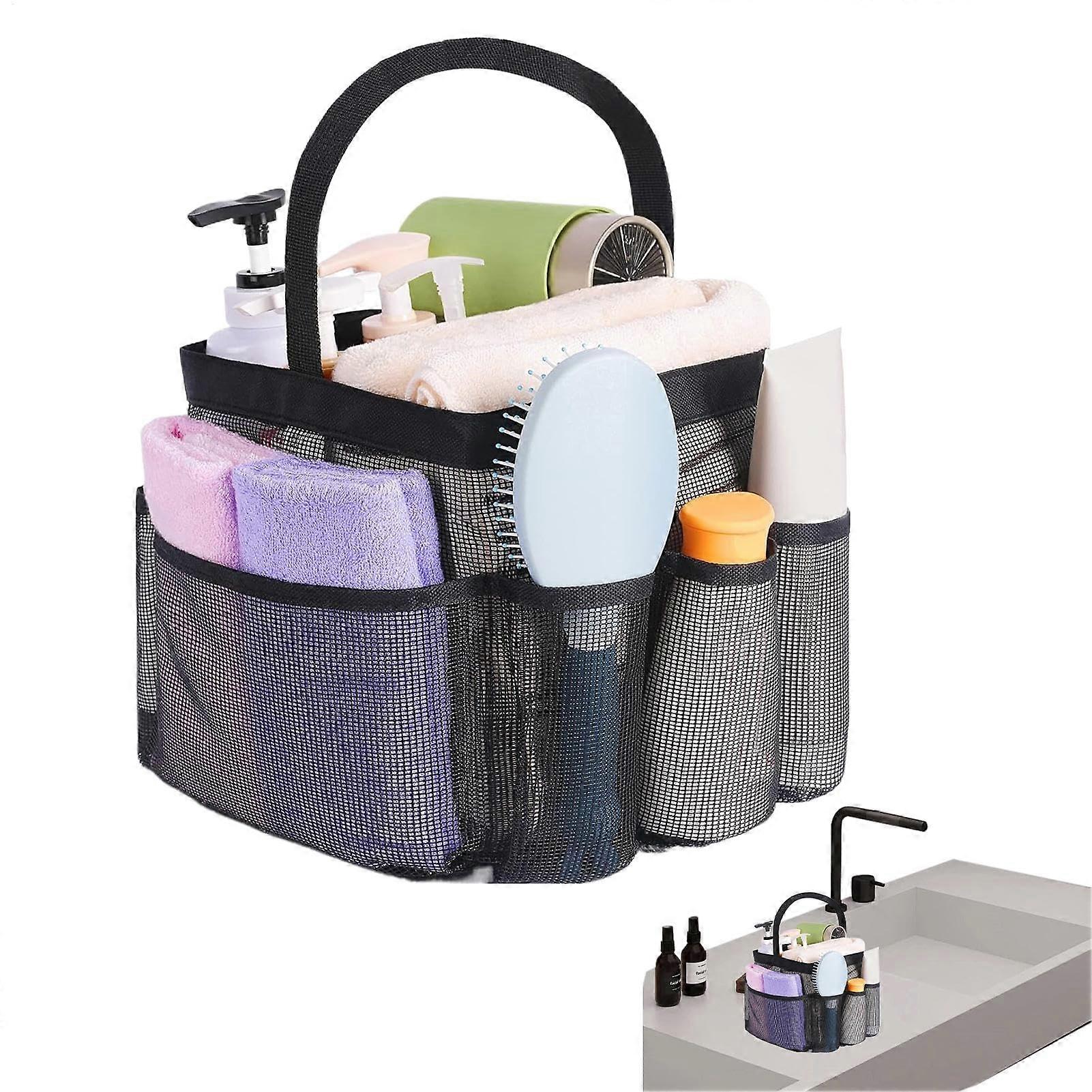 Mesh Shower Storage Bag - Portable Quick Dry Hanging Shower Organizer for Dorm, Camping, Gym, Travel - 8 Pockets and Handle