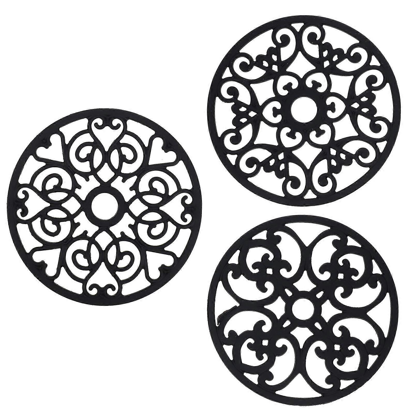 Silicone Heat-resistant Mat for Home Use Black Anti-scald Potholder 3pcs