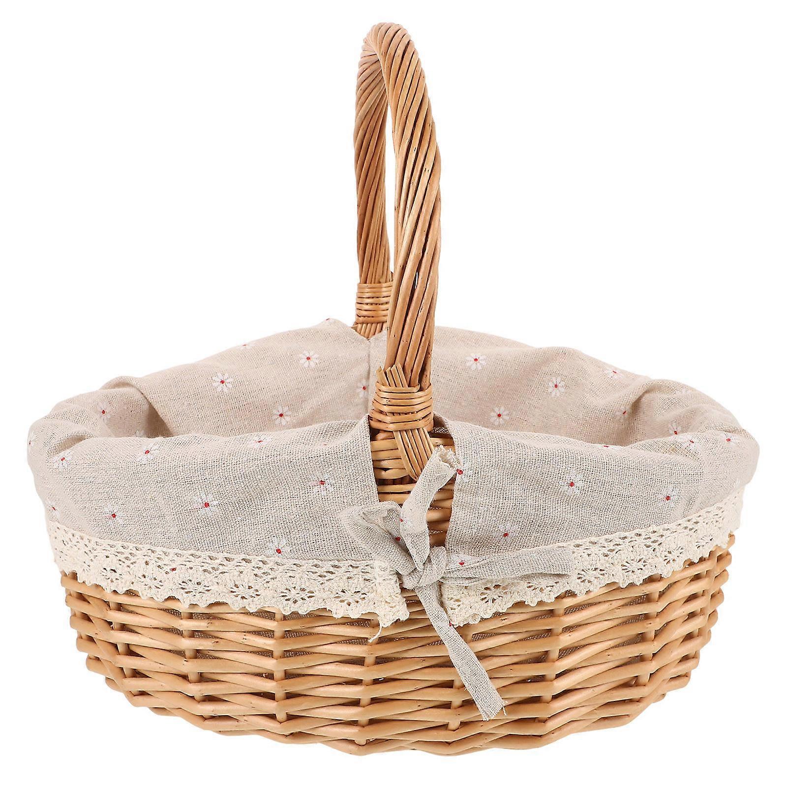 Hand Woven Picnic Basket Wooden Handle Basket Style For Outdoor Adventures Multi 1Pack