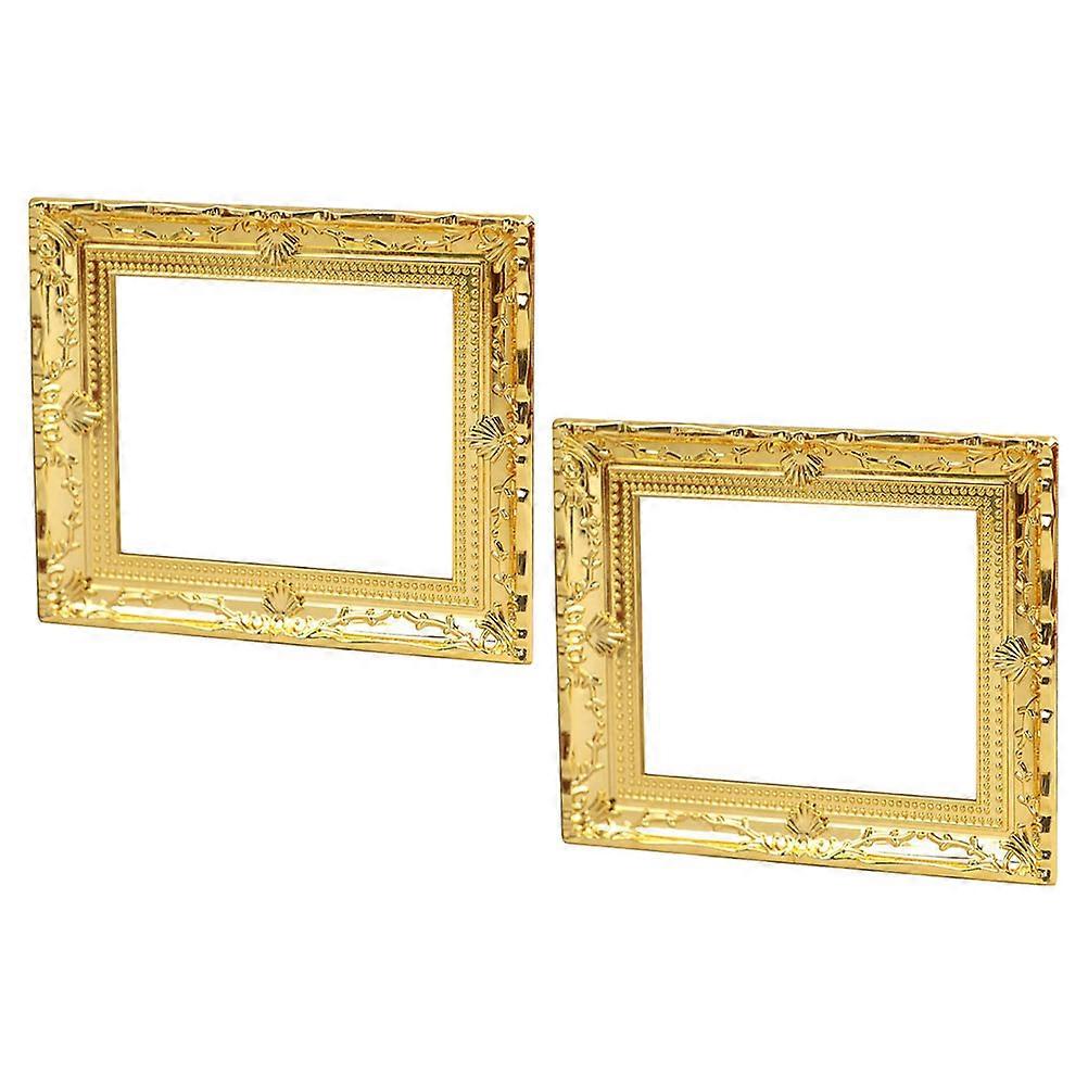2pcs Mini Gold Picture Frame Tiny Photo Frame for Dollhouse Decor Vintage Style Furniture Accessory Lightweight Safe Design Creative Imagination