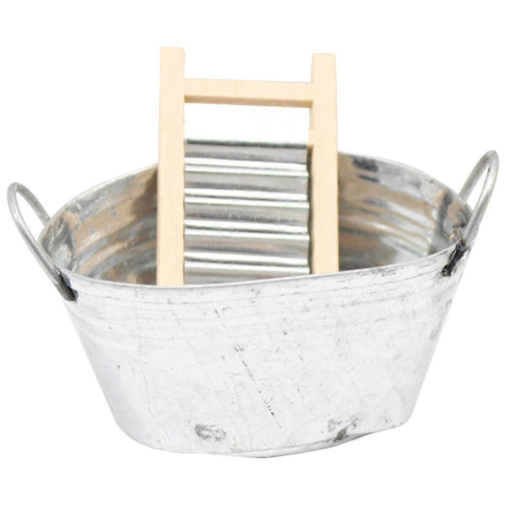 Miniature House Accessories Mini House Adornment Set of Decorative Miniature Bucket Realistic Mini House Washboard Wood Material For Kids 1Set